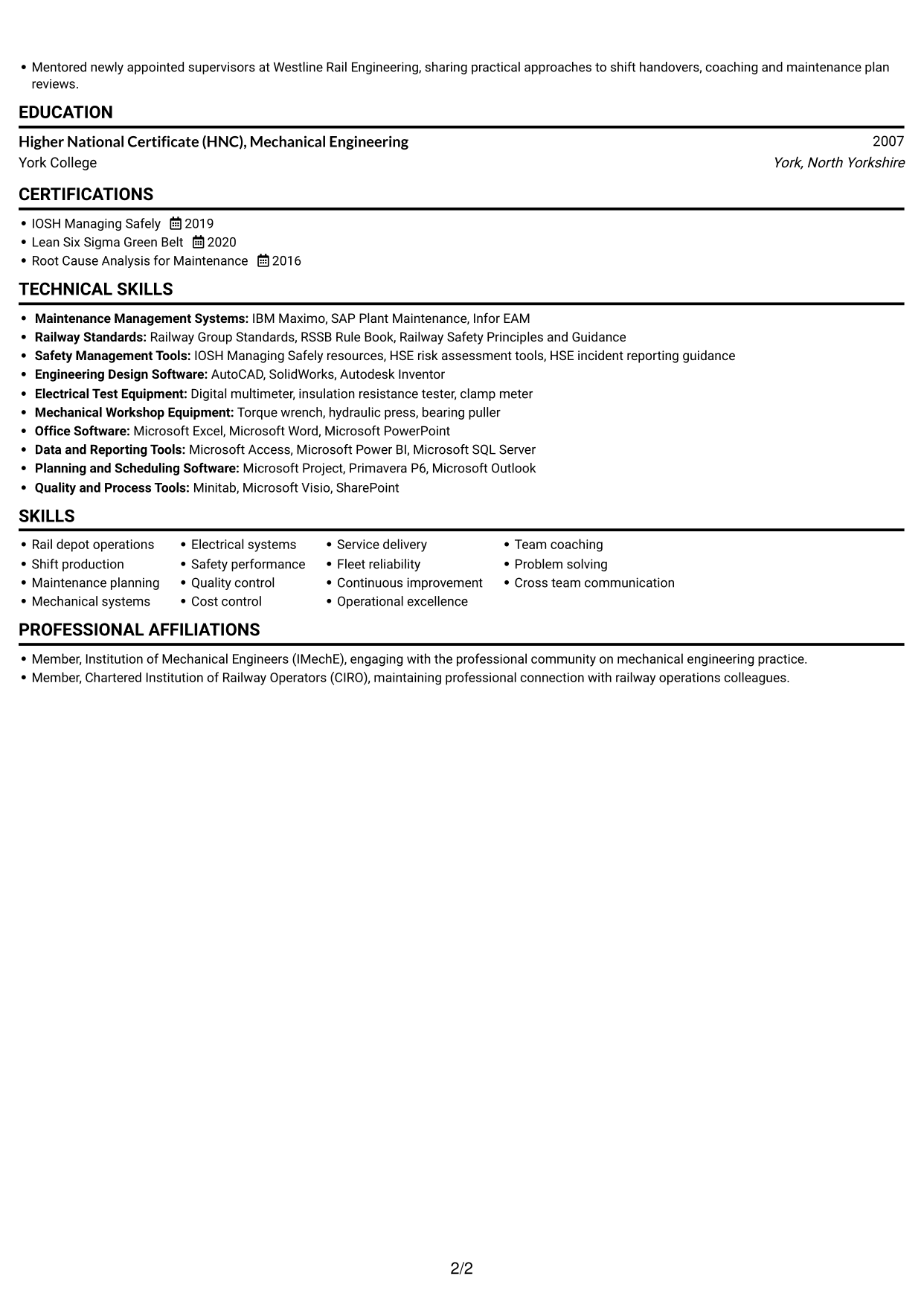 CV example — page 2