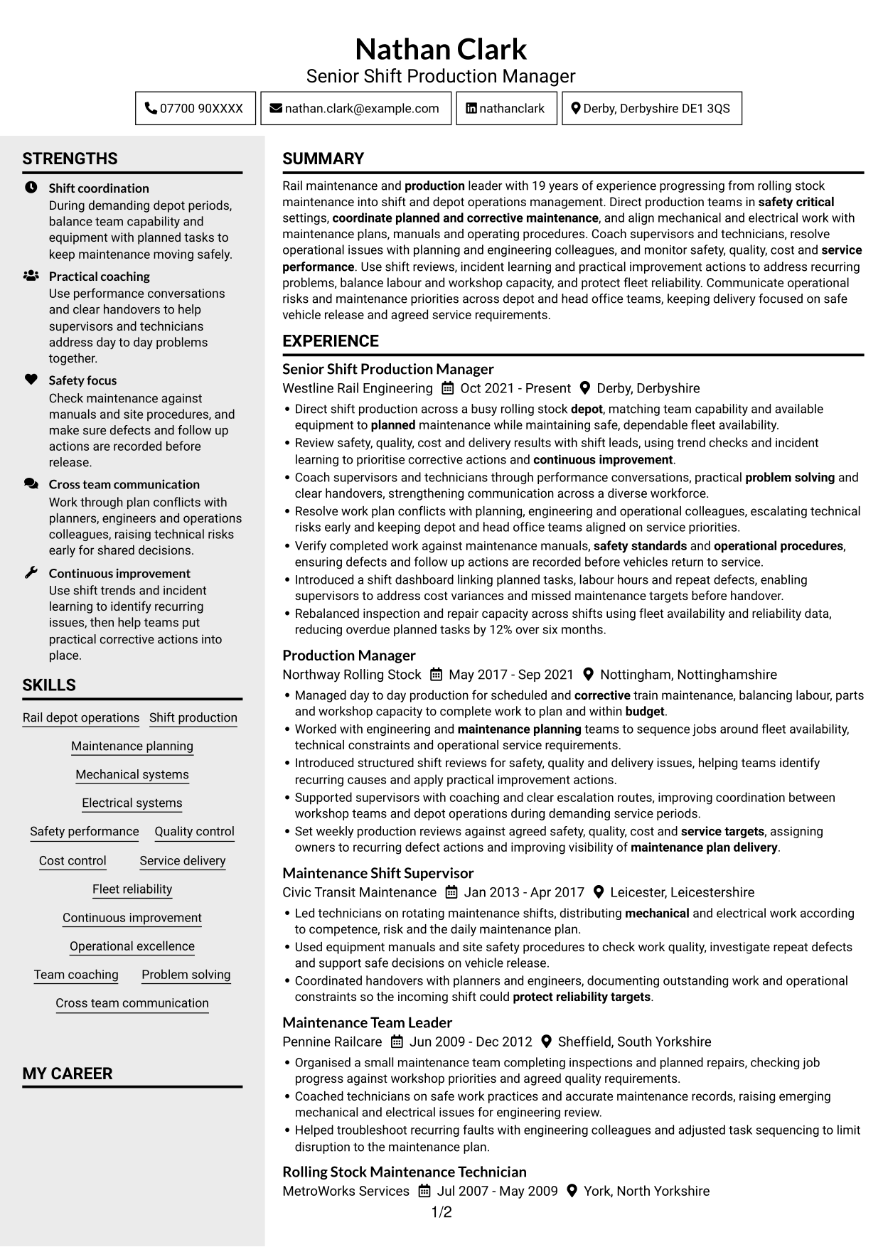 CV example — page 1