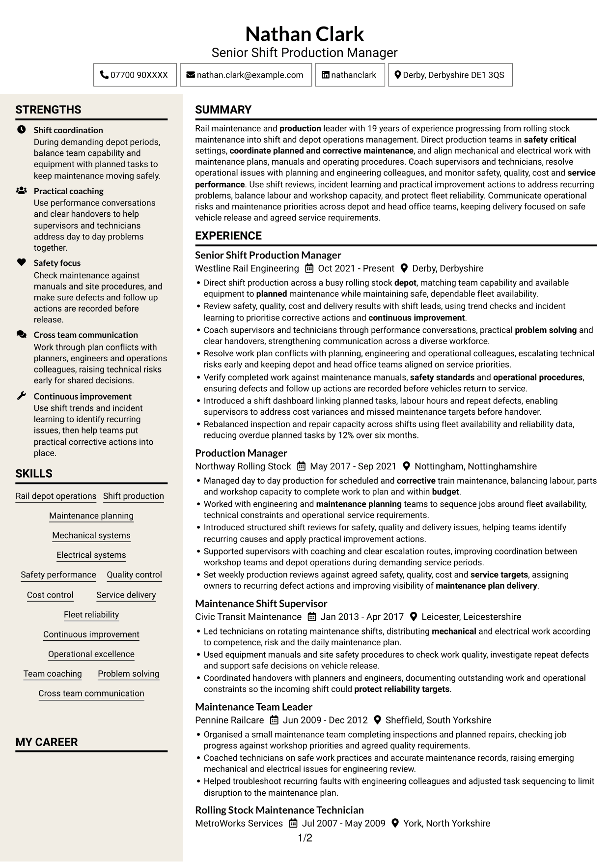 CV example — page 1