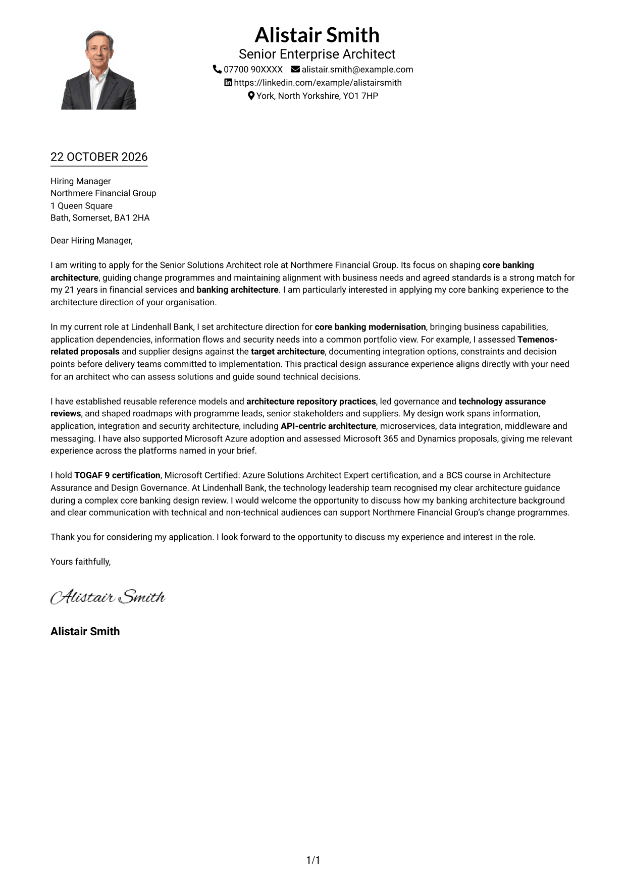 Cover letter example — page 1