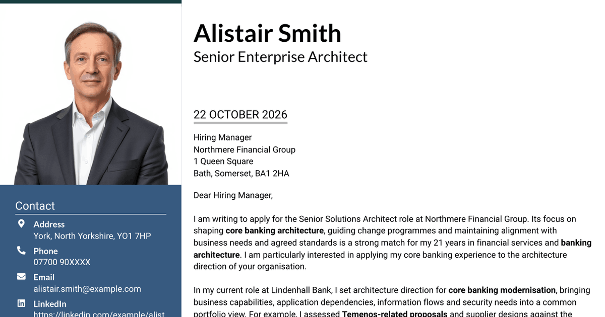 7 Senior Solutions Architect - Core Banking Architecture Cover Letter Templates with Example