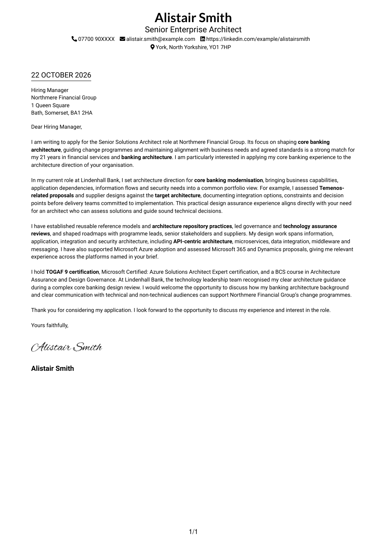 Cover letter example — page 1