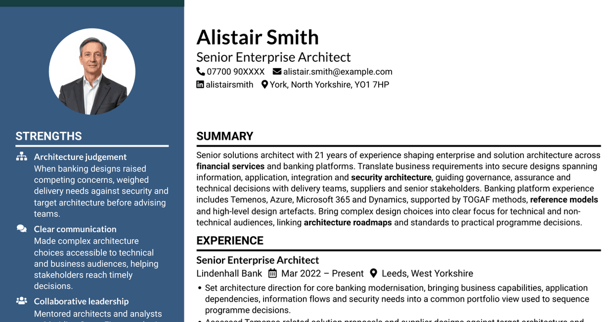 7 Senior Solutions Architect - Core Banking Architecture CV Templates with Example