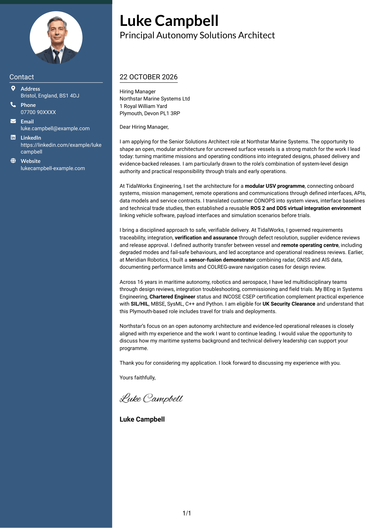 Cover letter example — page 1