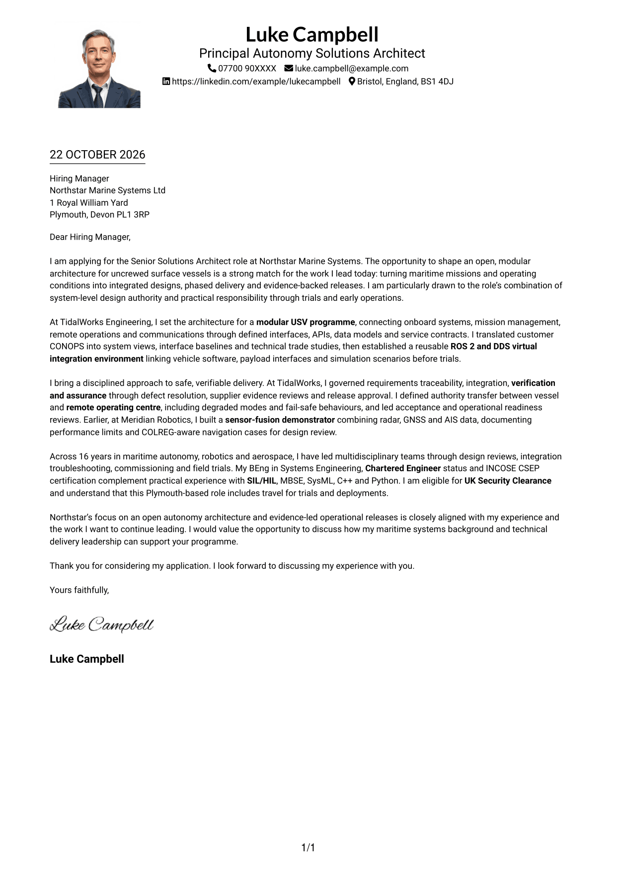 Cover letter example — page 1