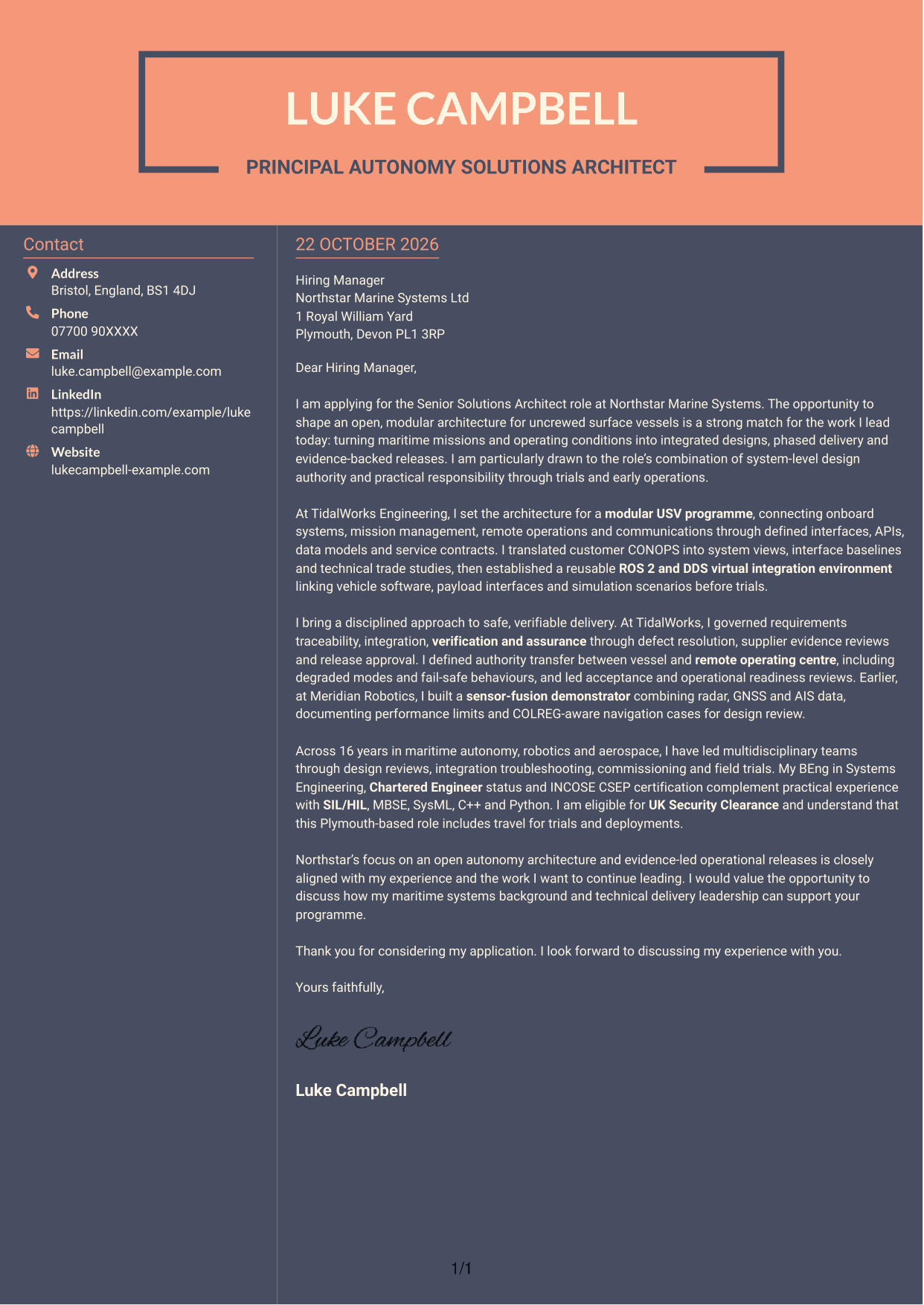 Cover letter example — page 1