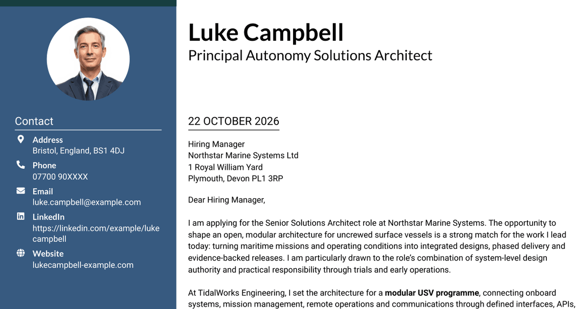 7 Senior Solutions Architect - Maritime Autonomy Cover Letter Templates with Example