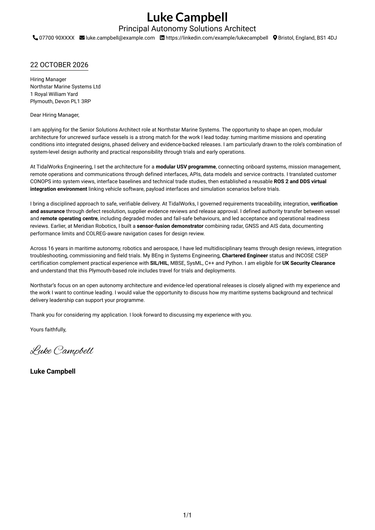 Cover letter example — page 1