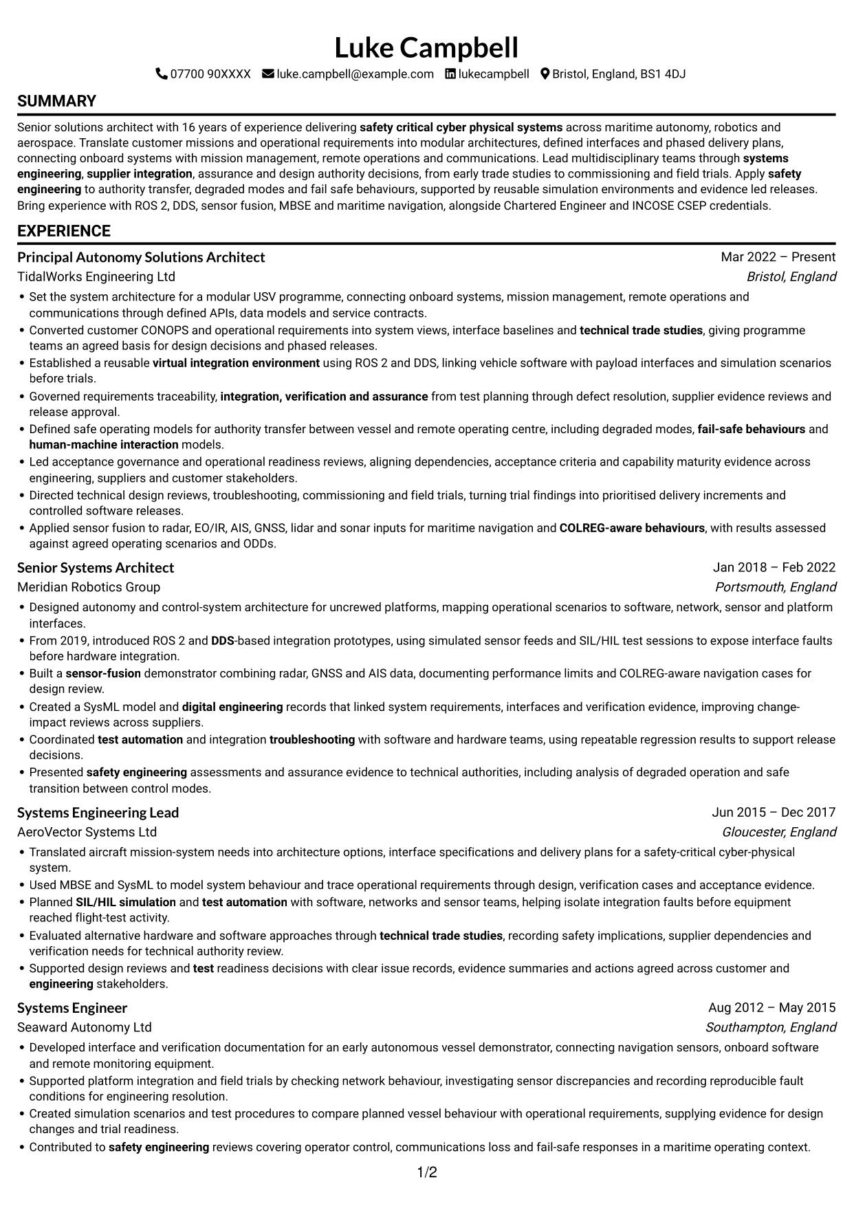 CV example — page 1