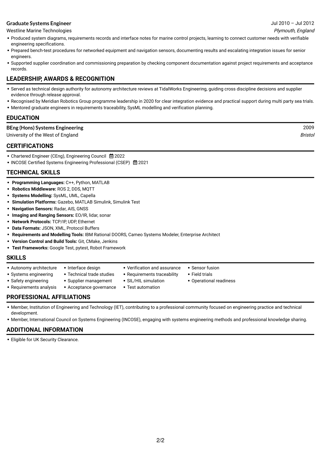 CV example — page 2