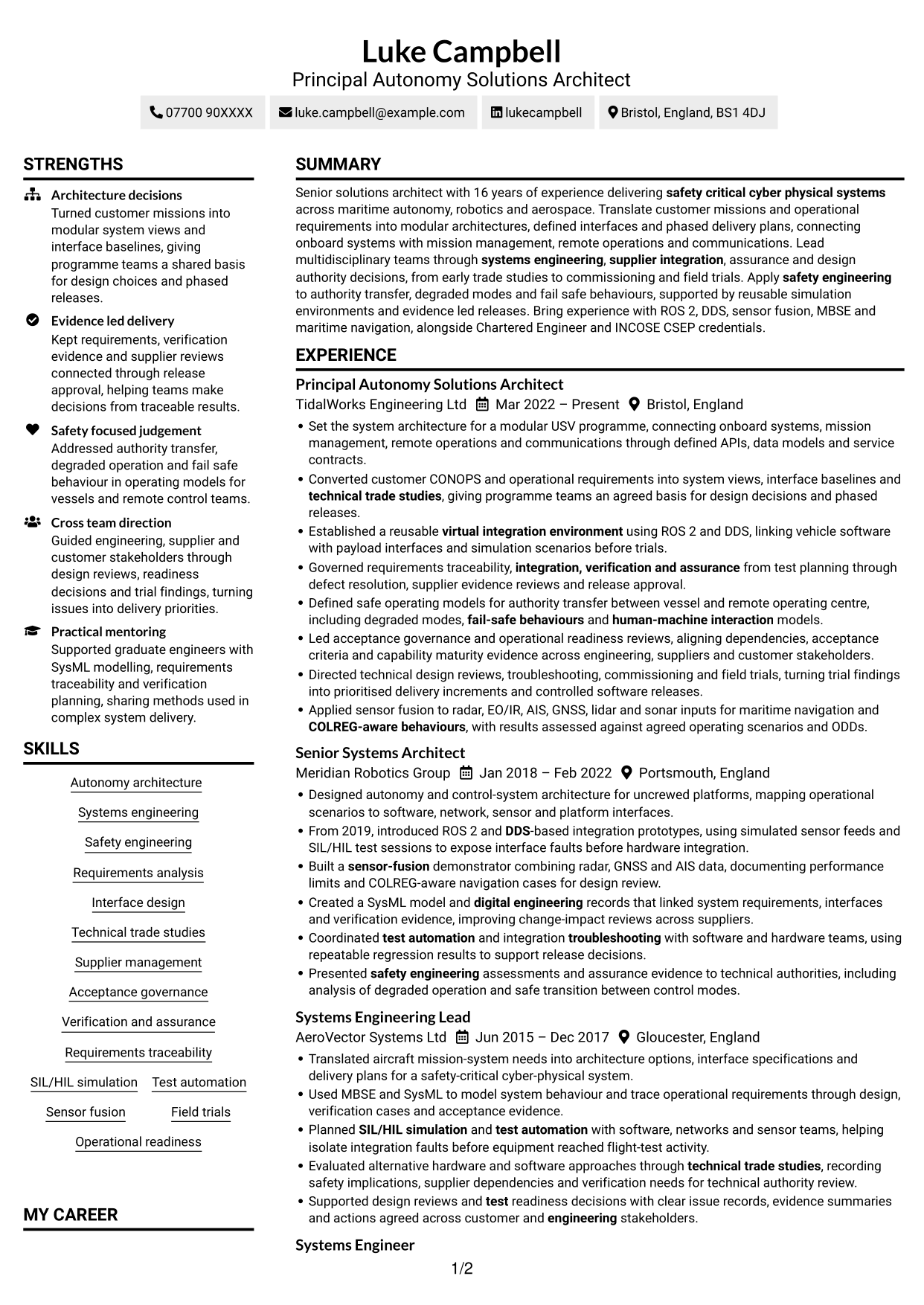 CV example — page 1