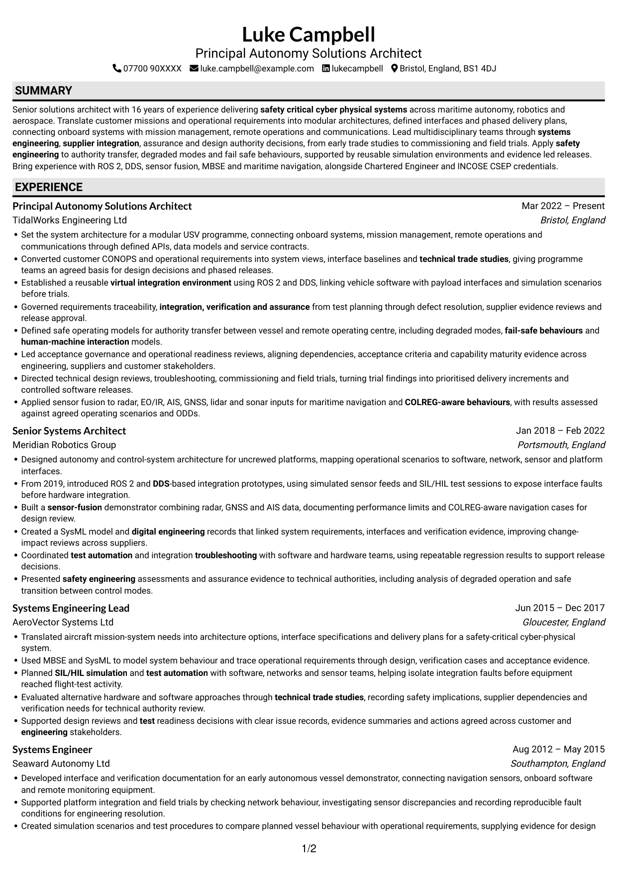 CV example — page 1