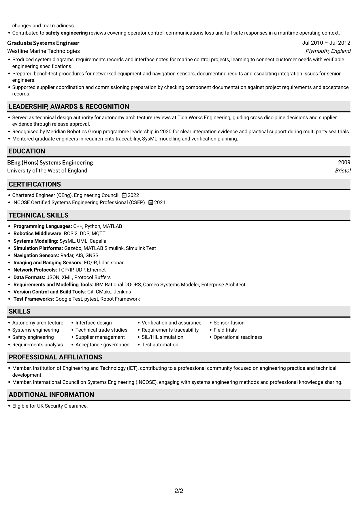 CV example — page 2