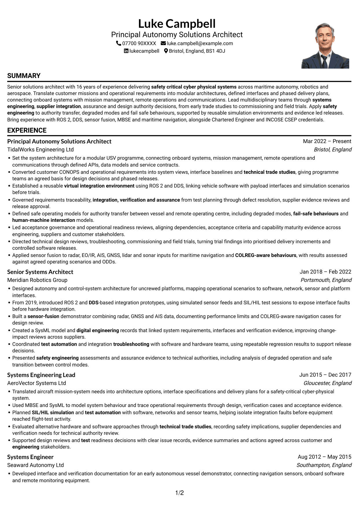 CV example — page 1