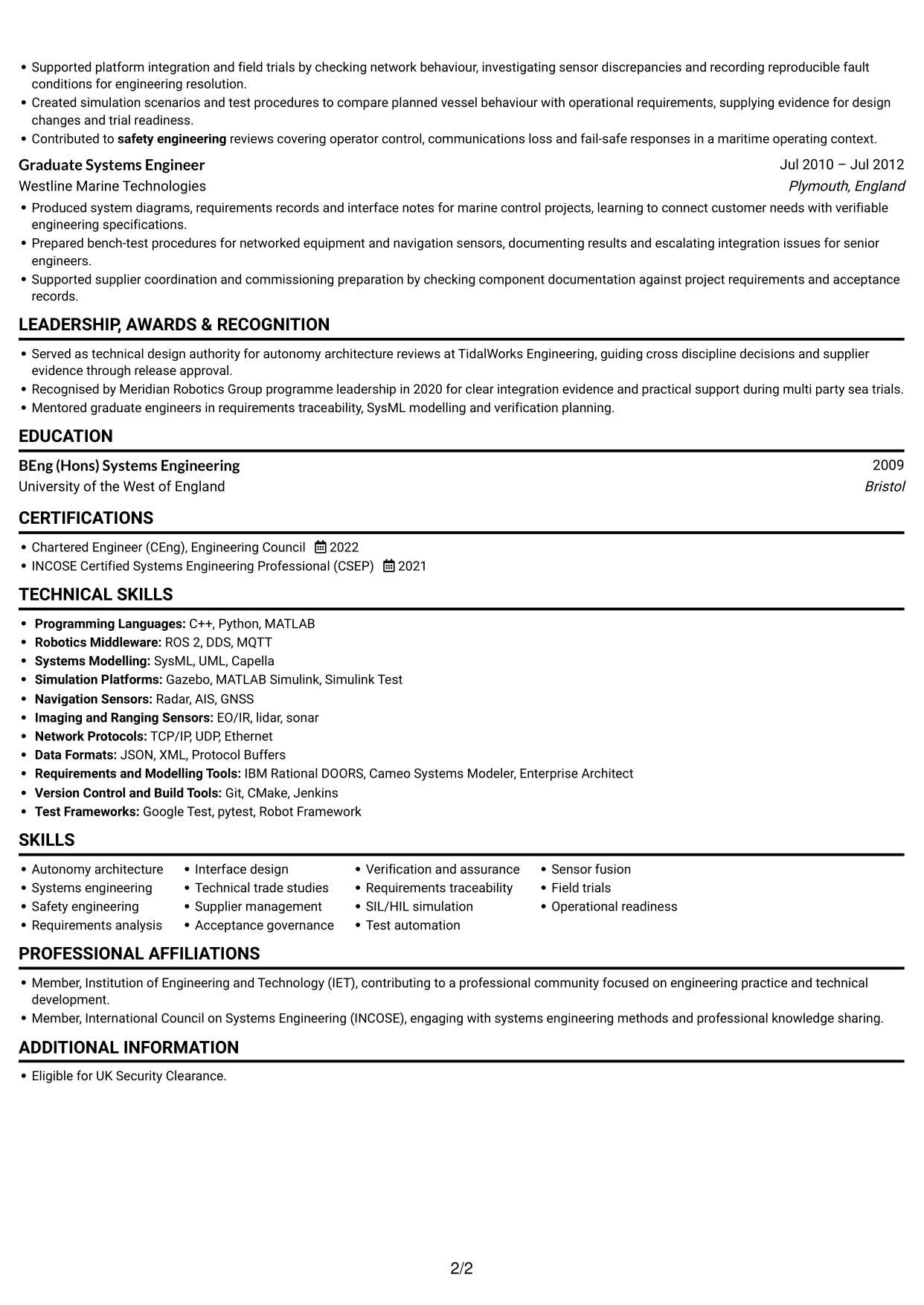CV example — page 2
