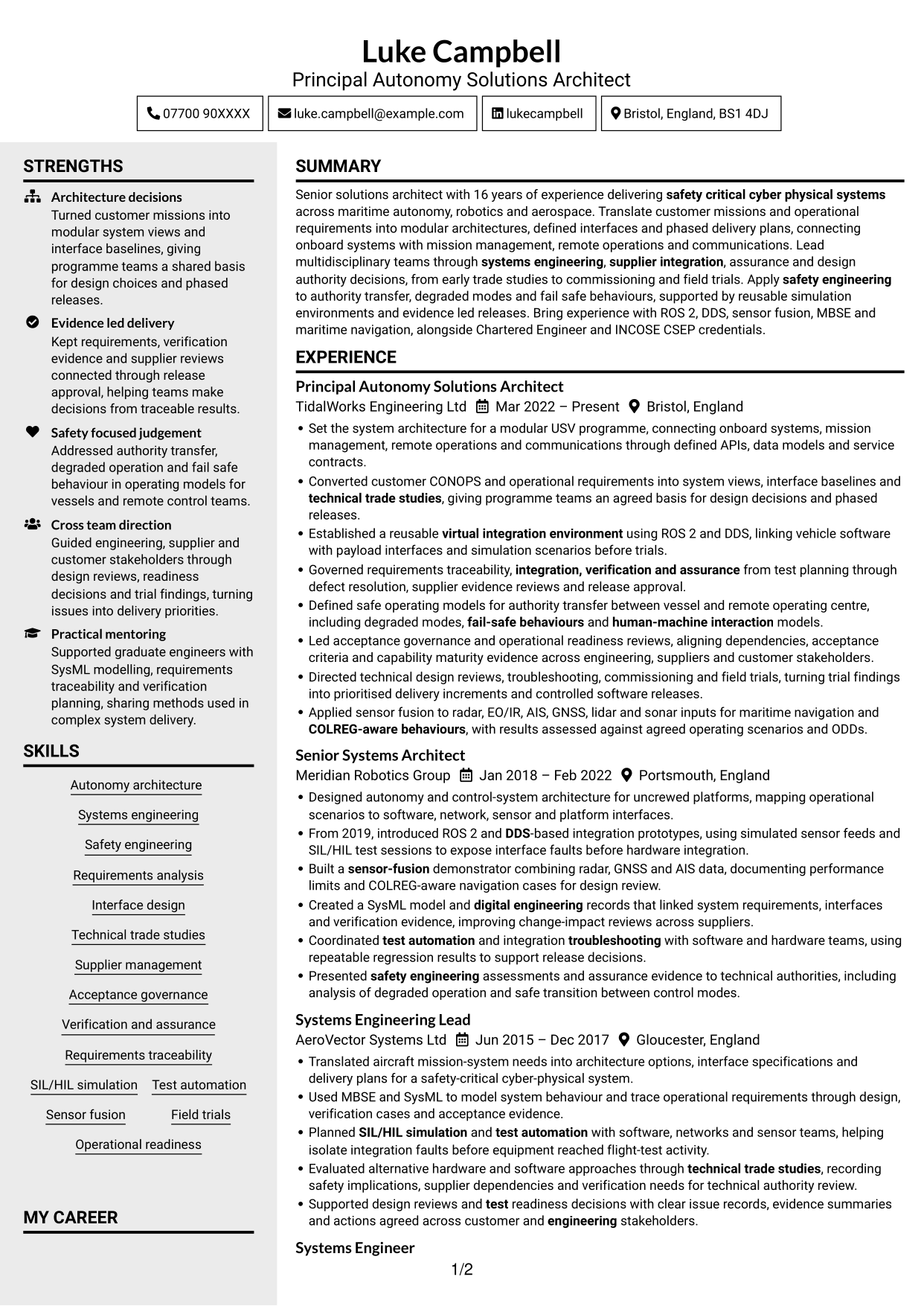 CV example — page 1