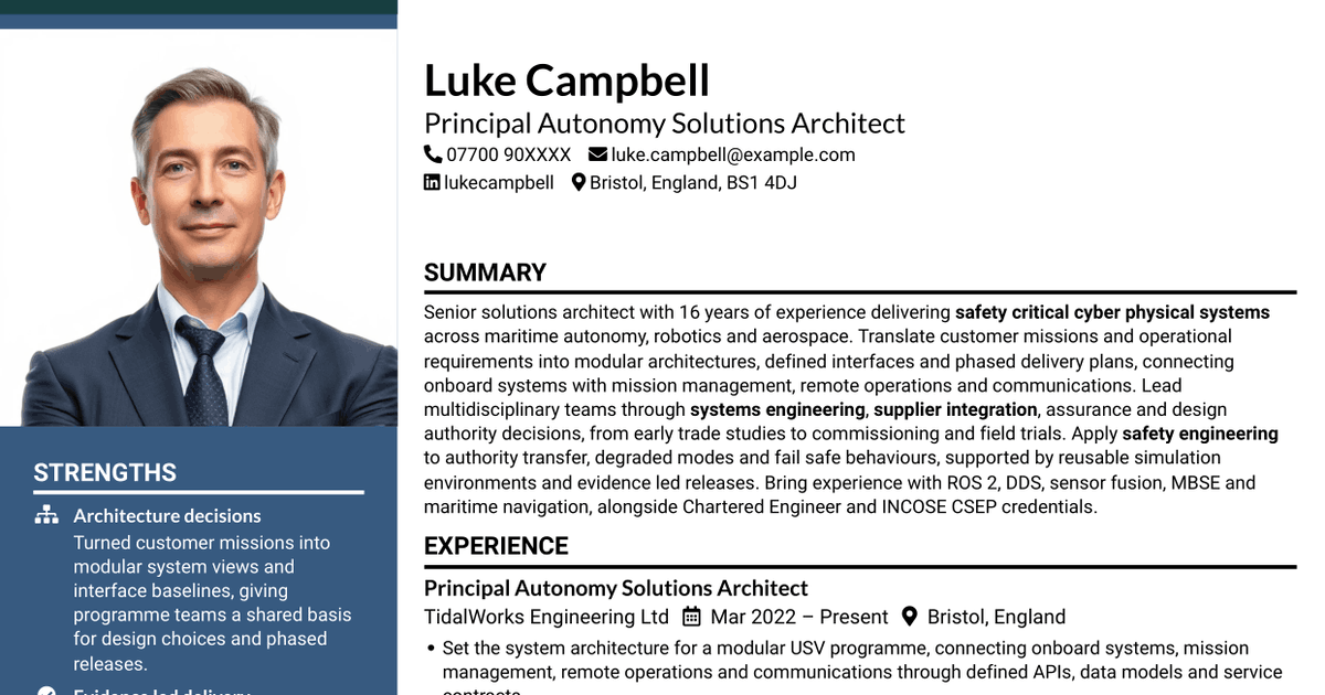 7 Senior Solutions Architect - Maritime Autonomy CV Templates with Example
