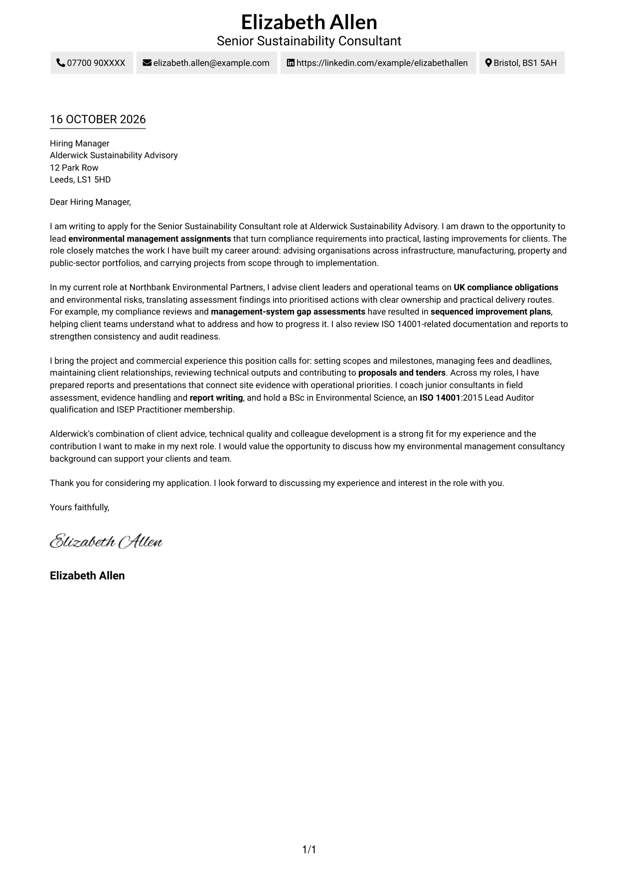 Cover letter example — page 1