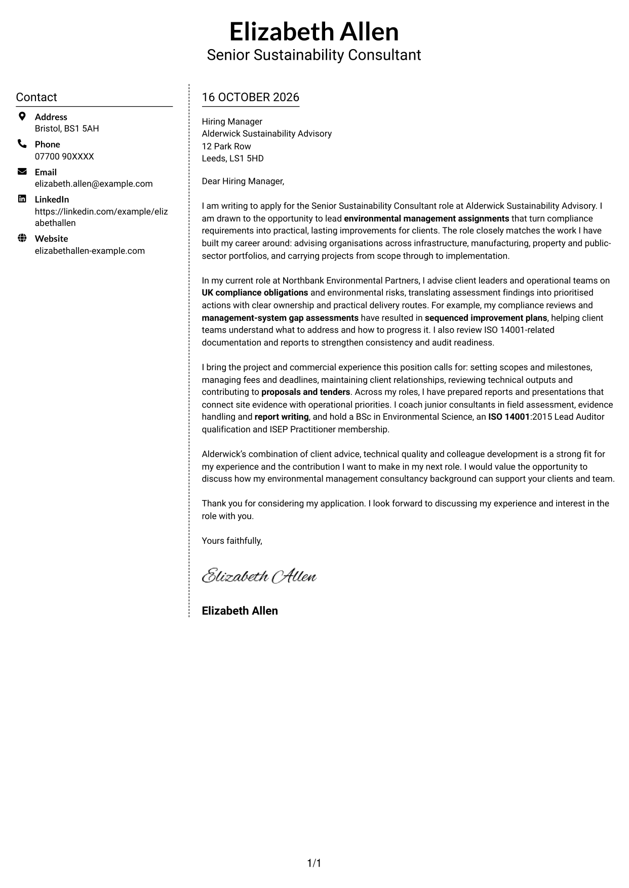 Cover letter example — page 1