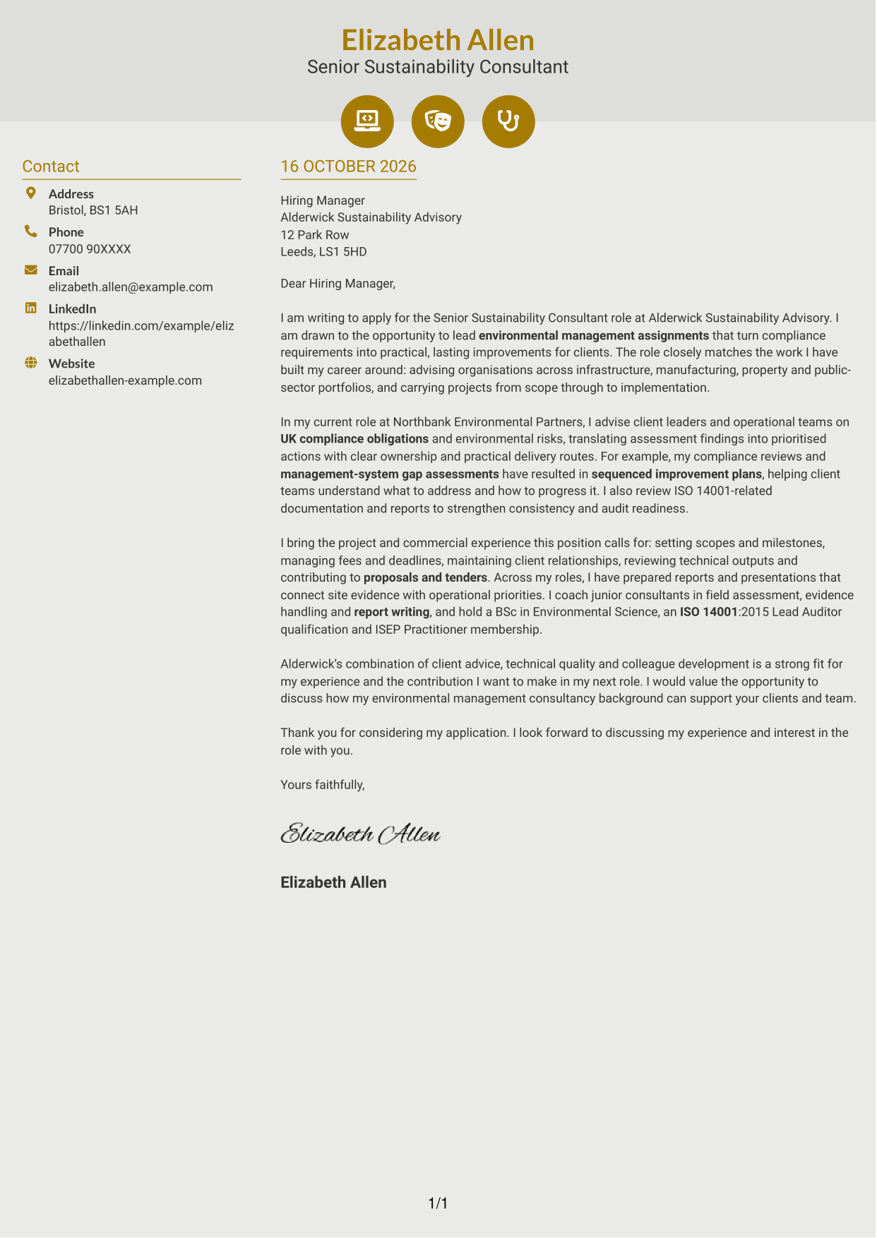 Cover letter example — page 1