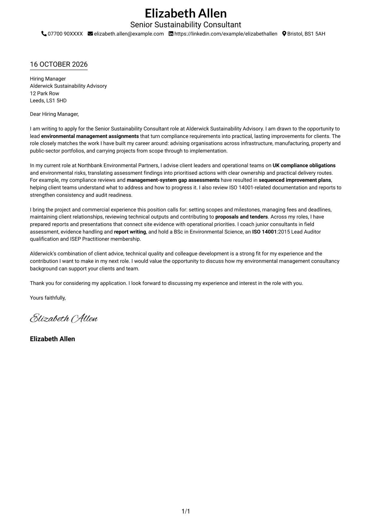 Cover letter example — page 1