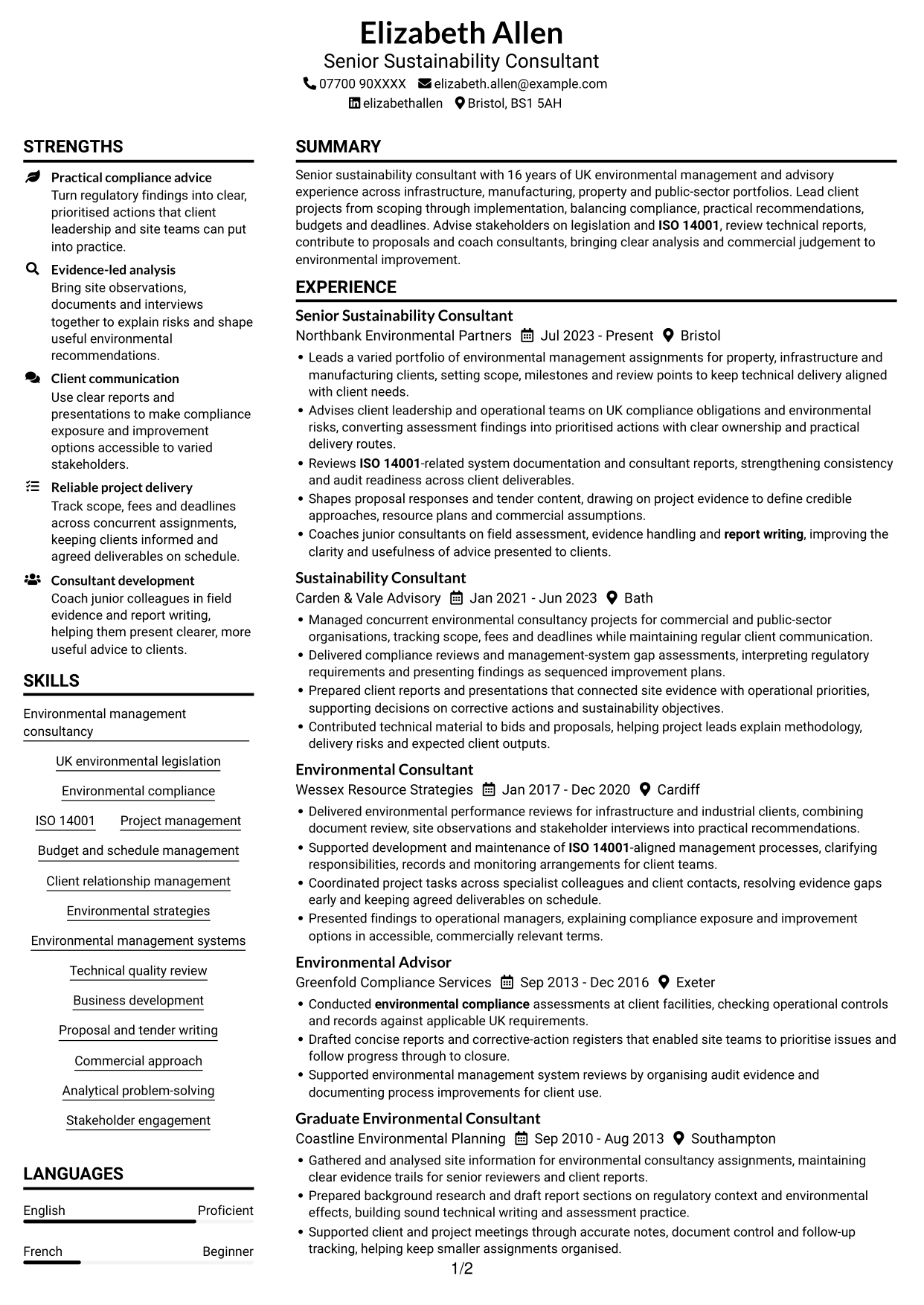 CV example — page 1