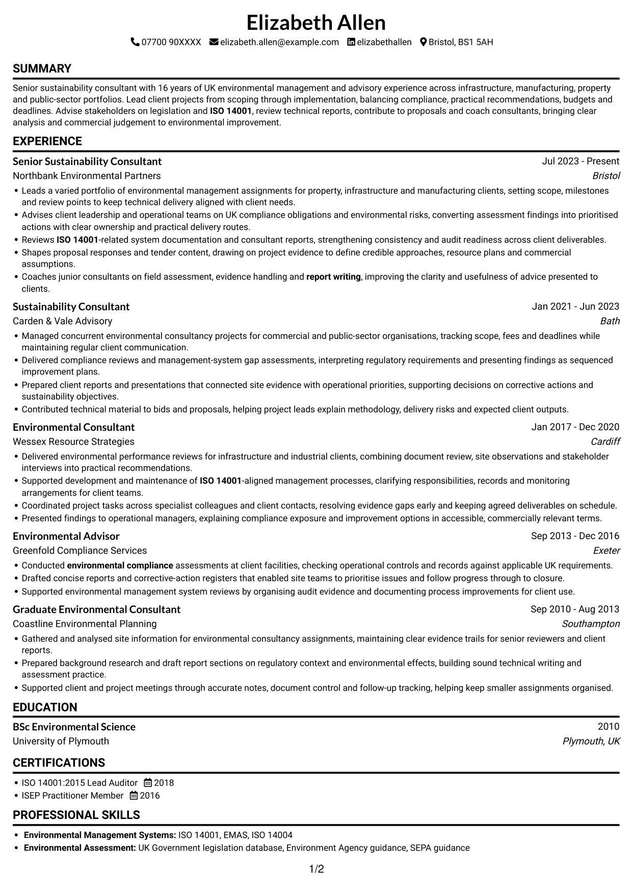 CV example — page 1