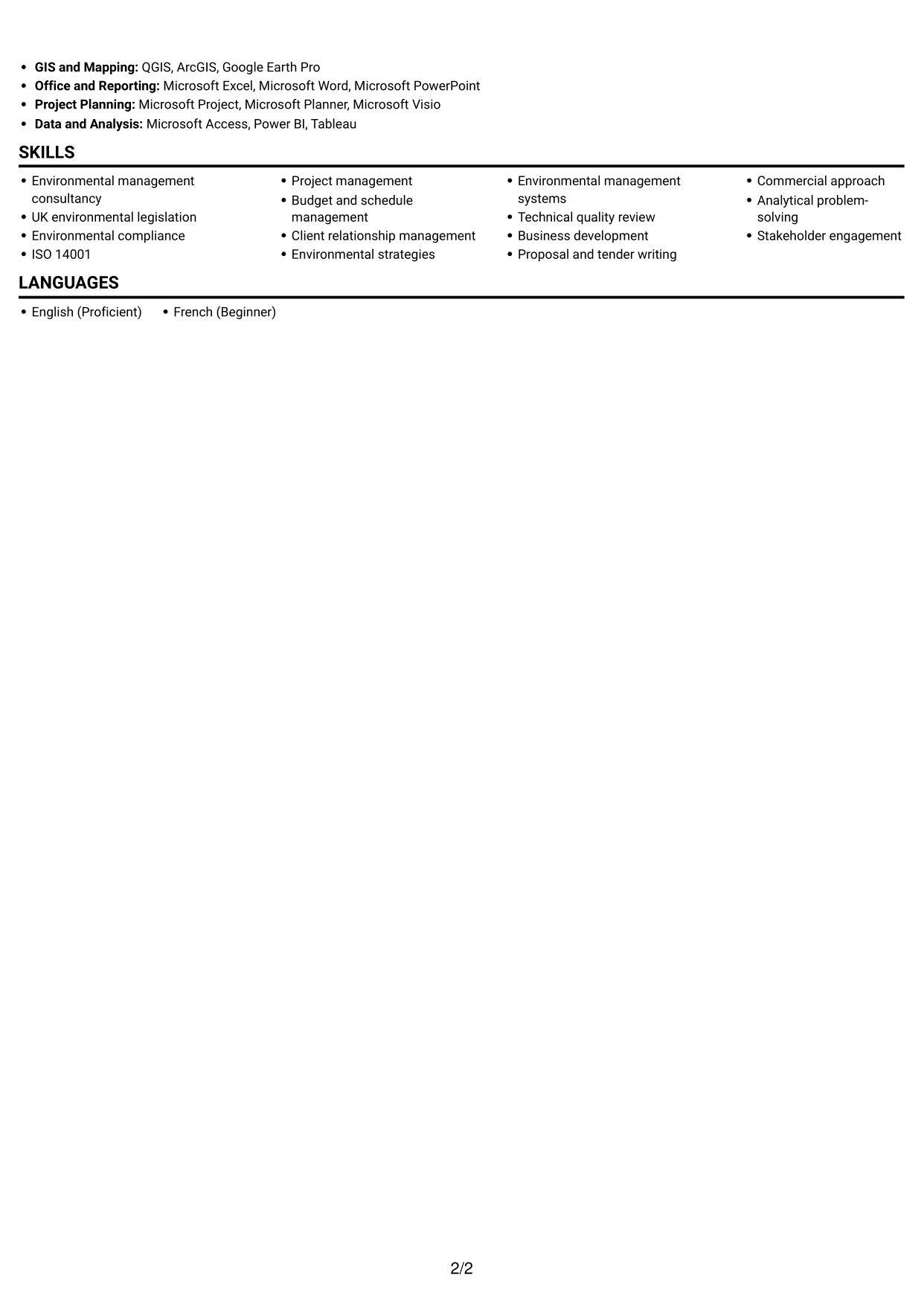 CV example — page 2
