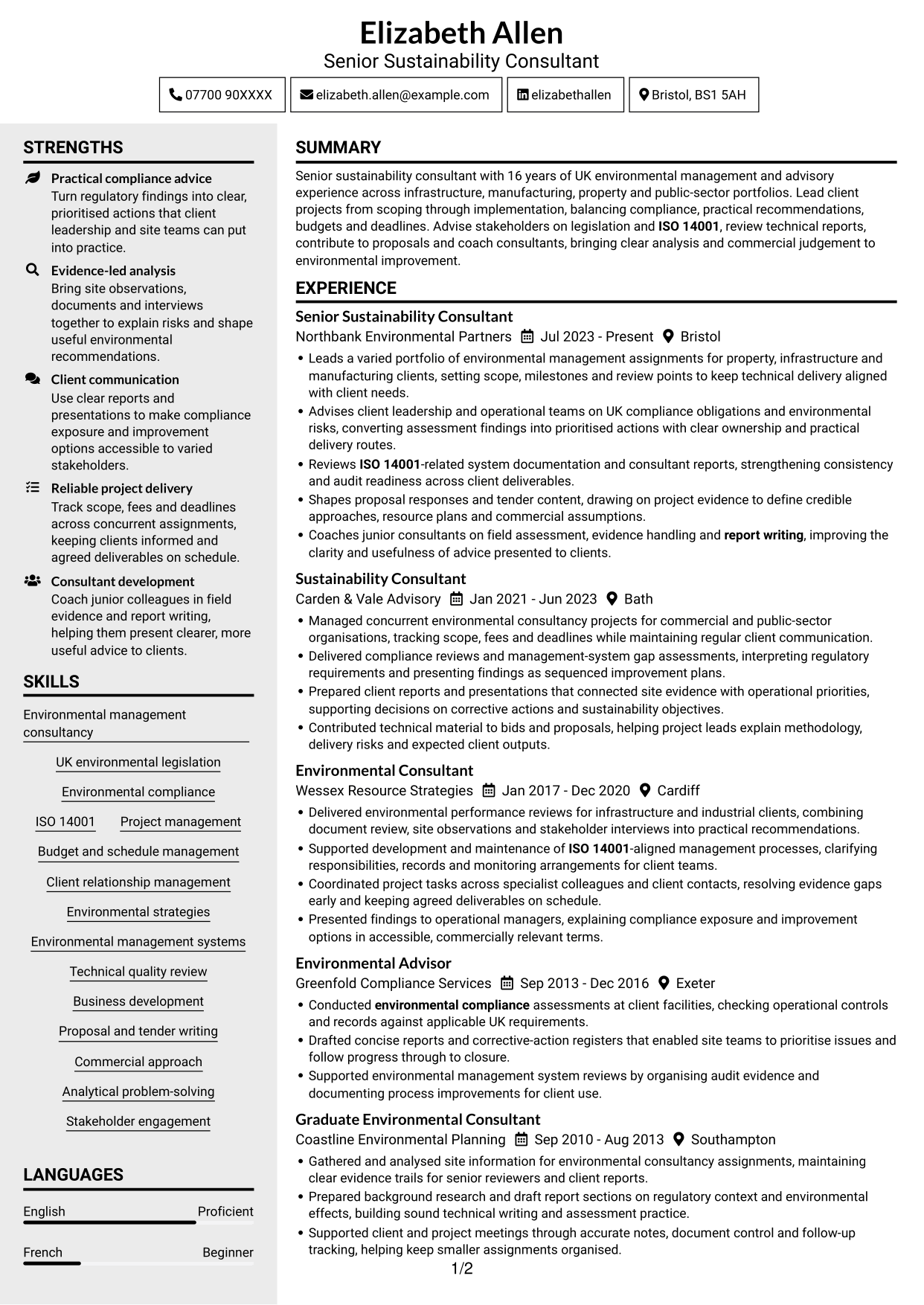 CV example — page 1