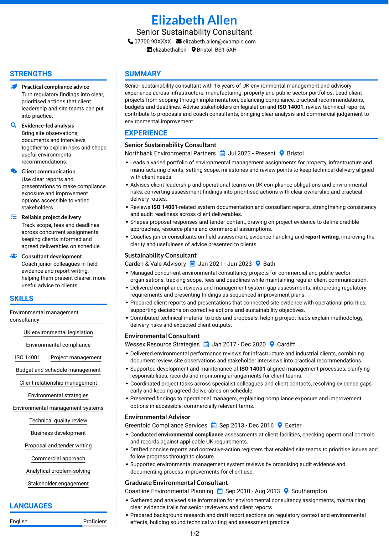 CV example — page 1