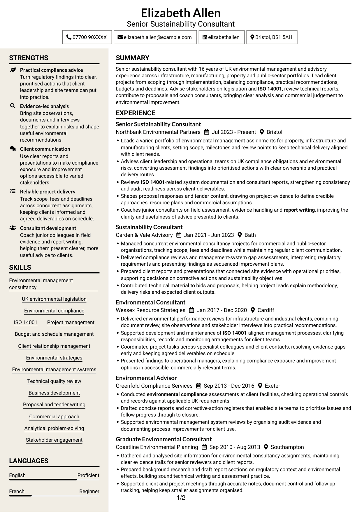 CV example — page 1