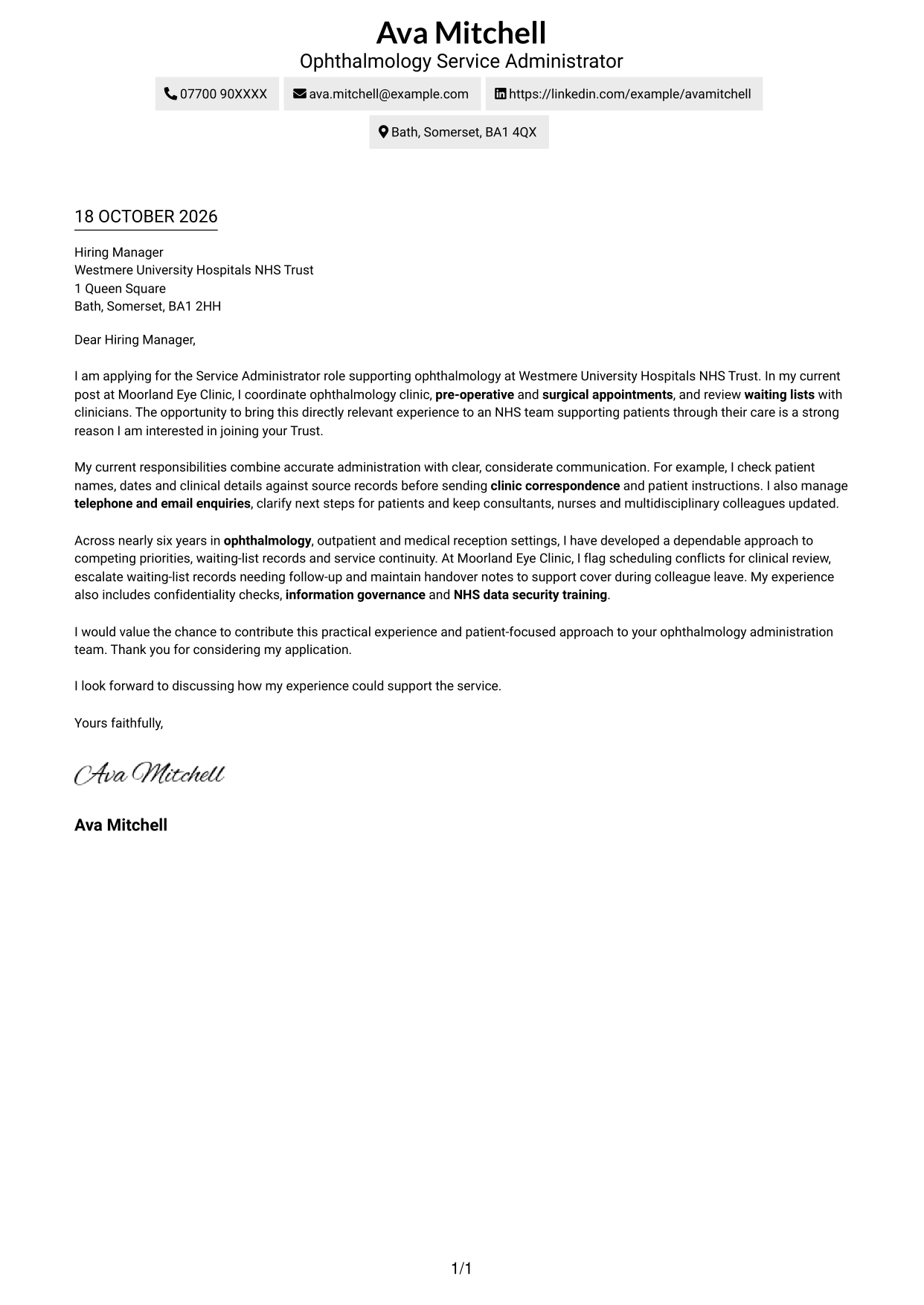 Cover letter example — page 1