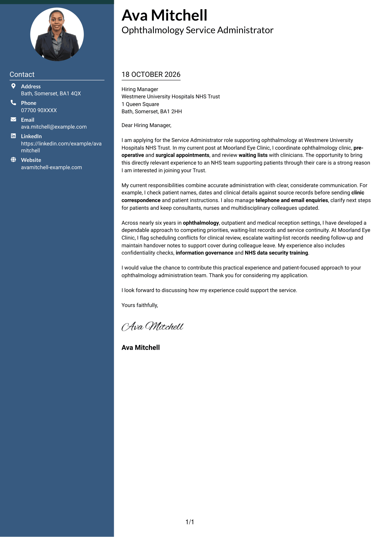 Cover letter example — page 1