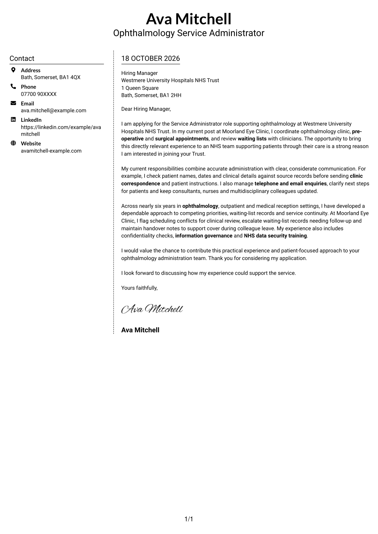 Cover letter example — page 1