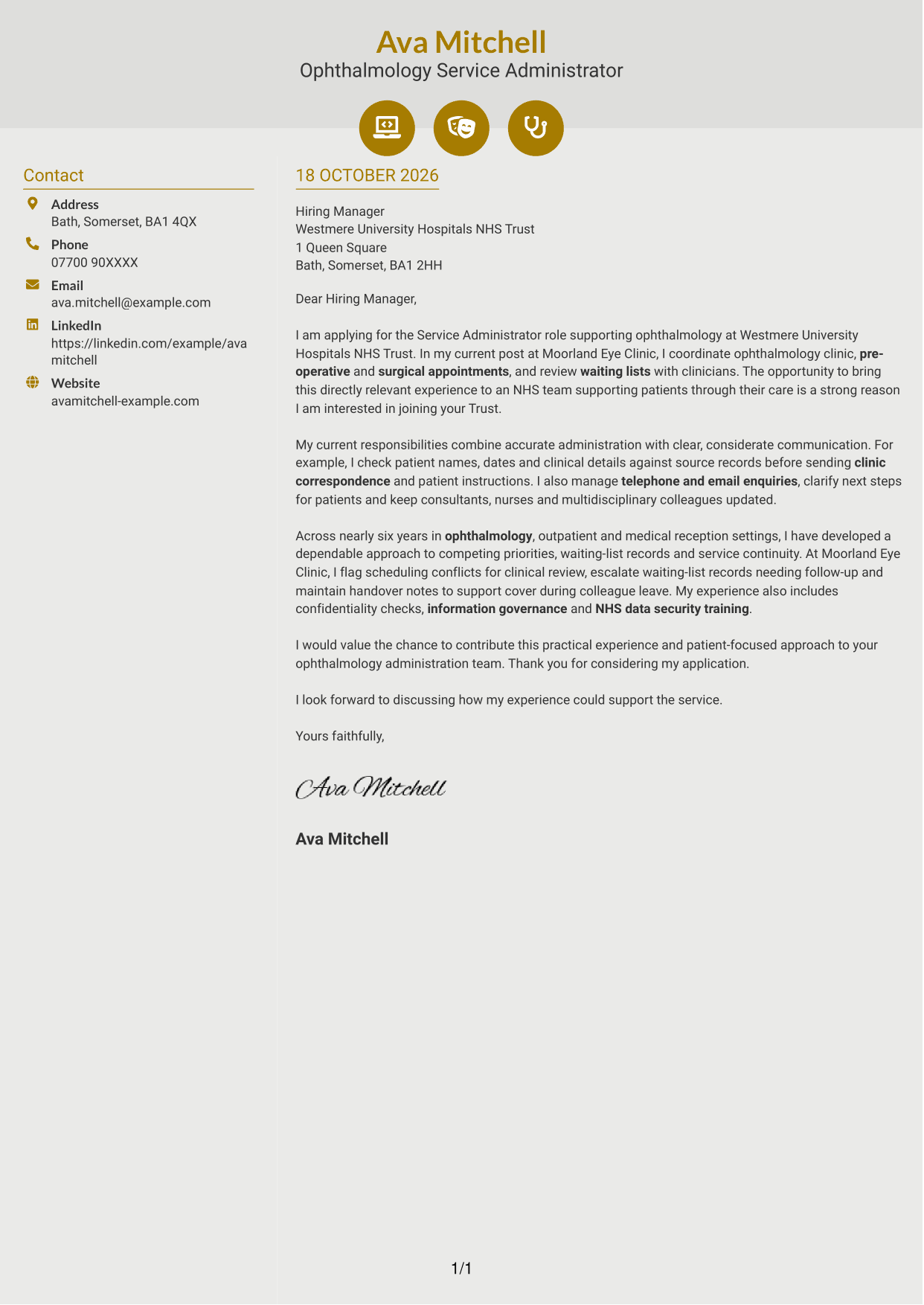 Cover letter example — page 1