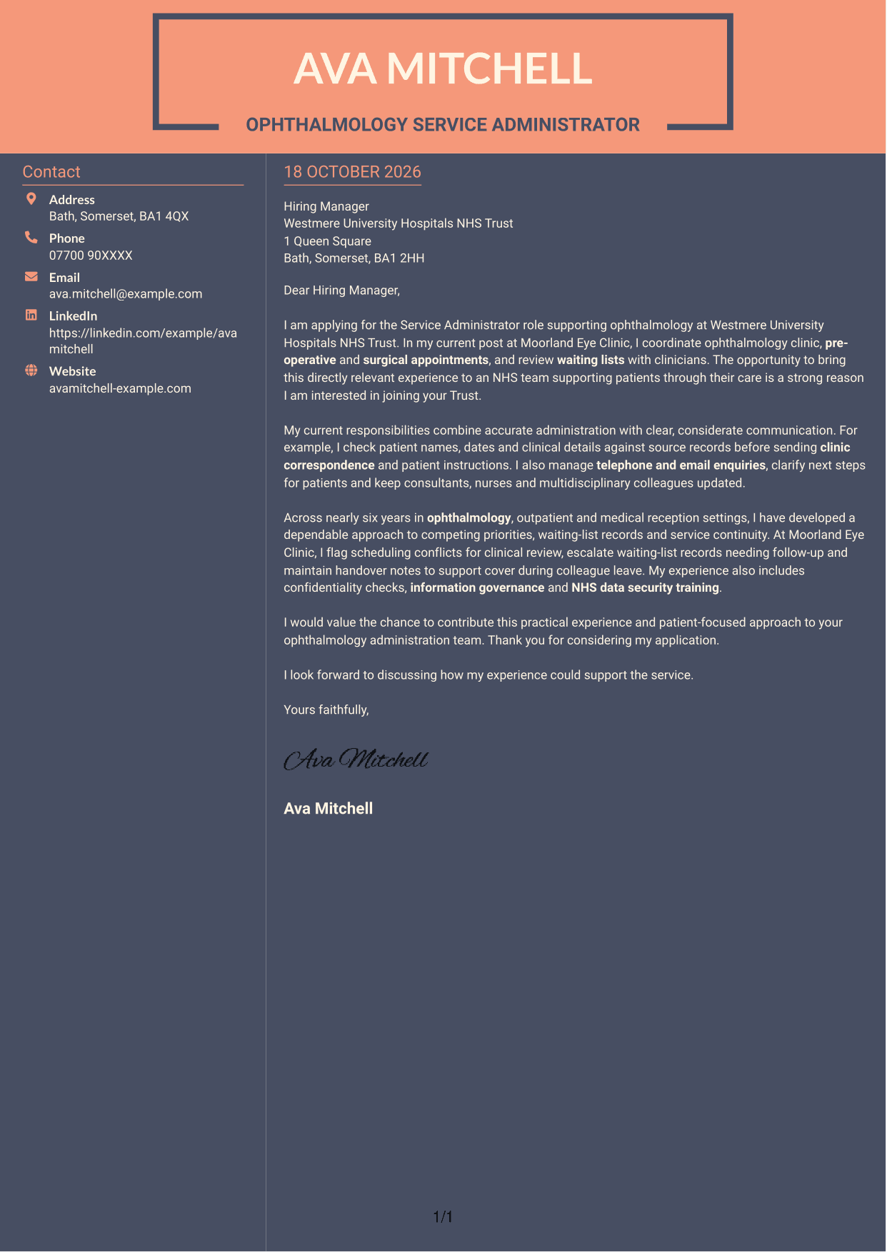 Cover letter example — page 1