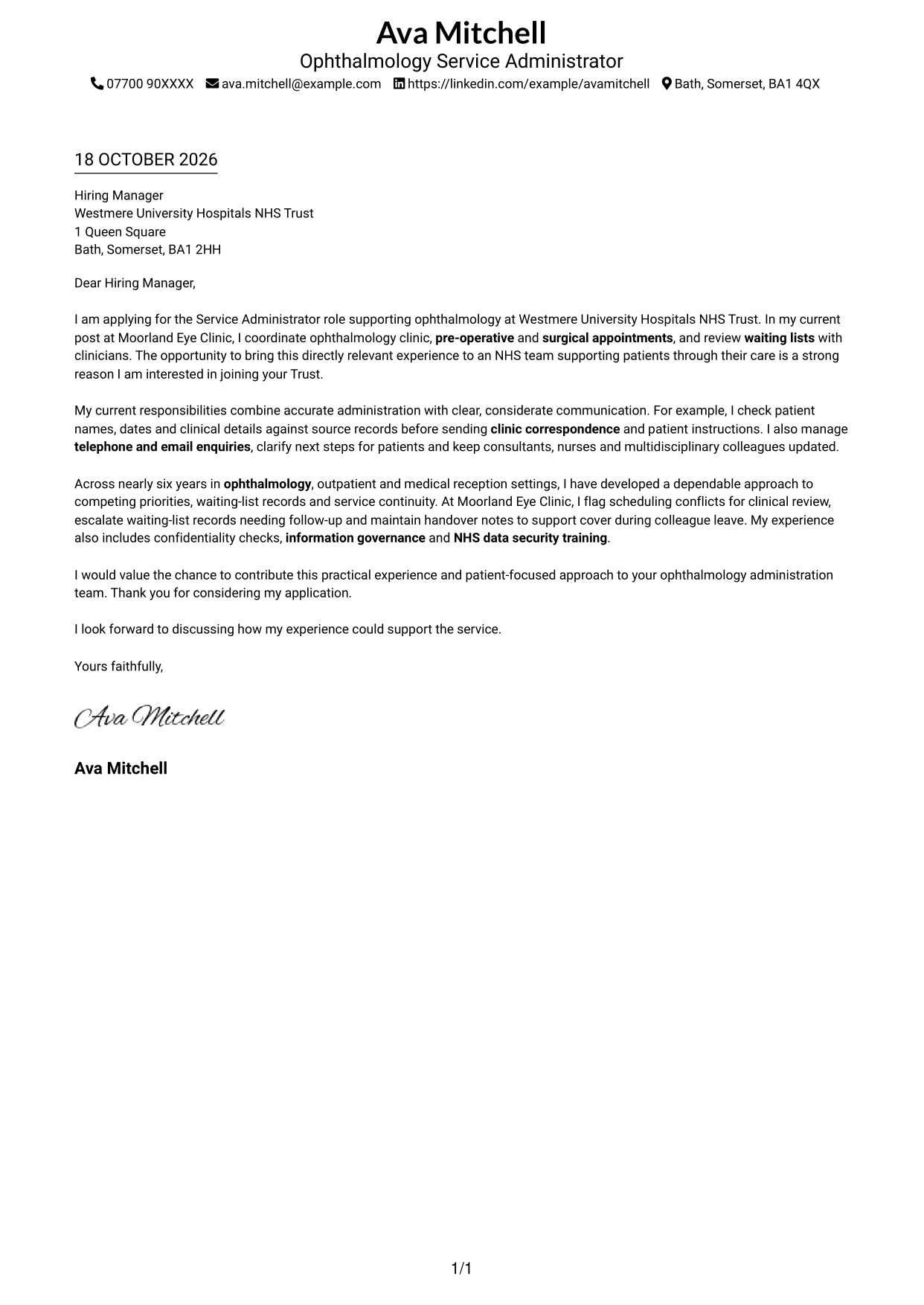 Cover letter example — page 1