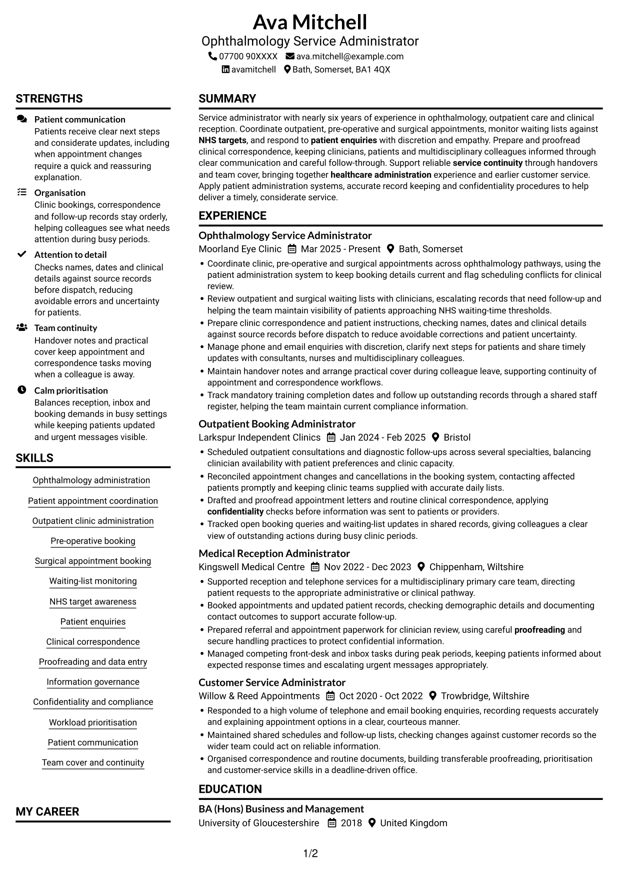CV example — page 1