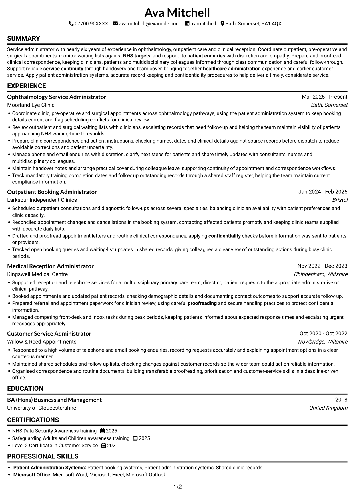 CV example — page 1