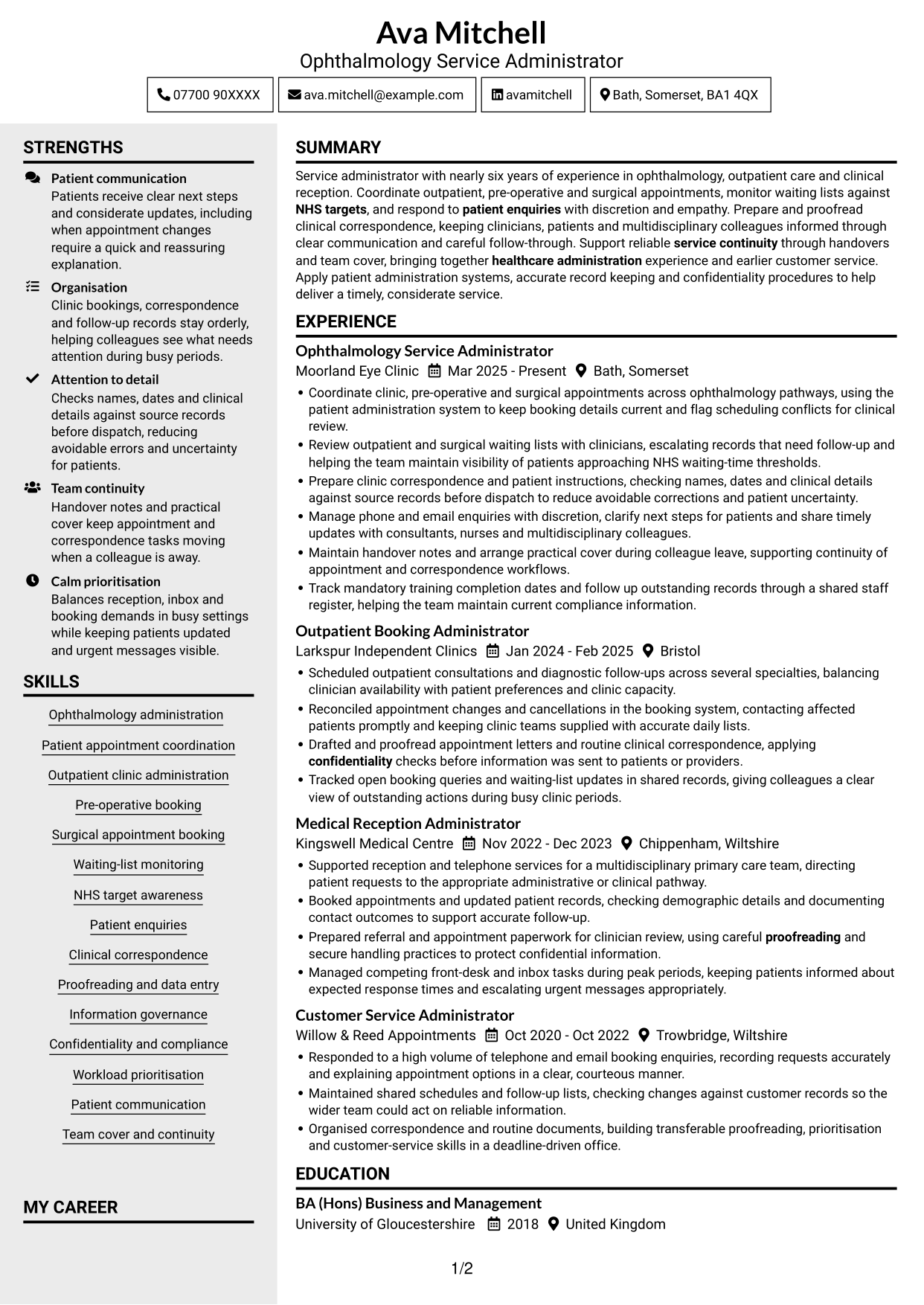 CV example — page 1