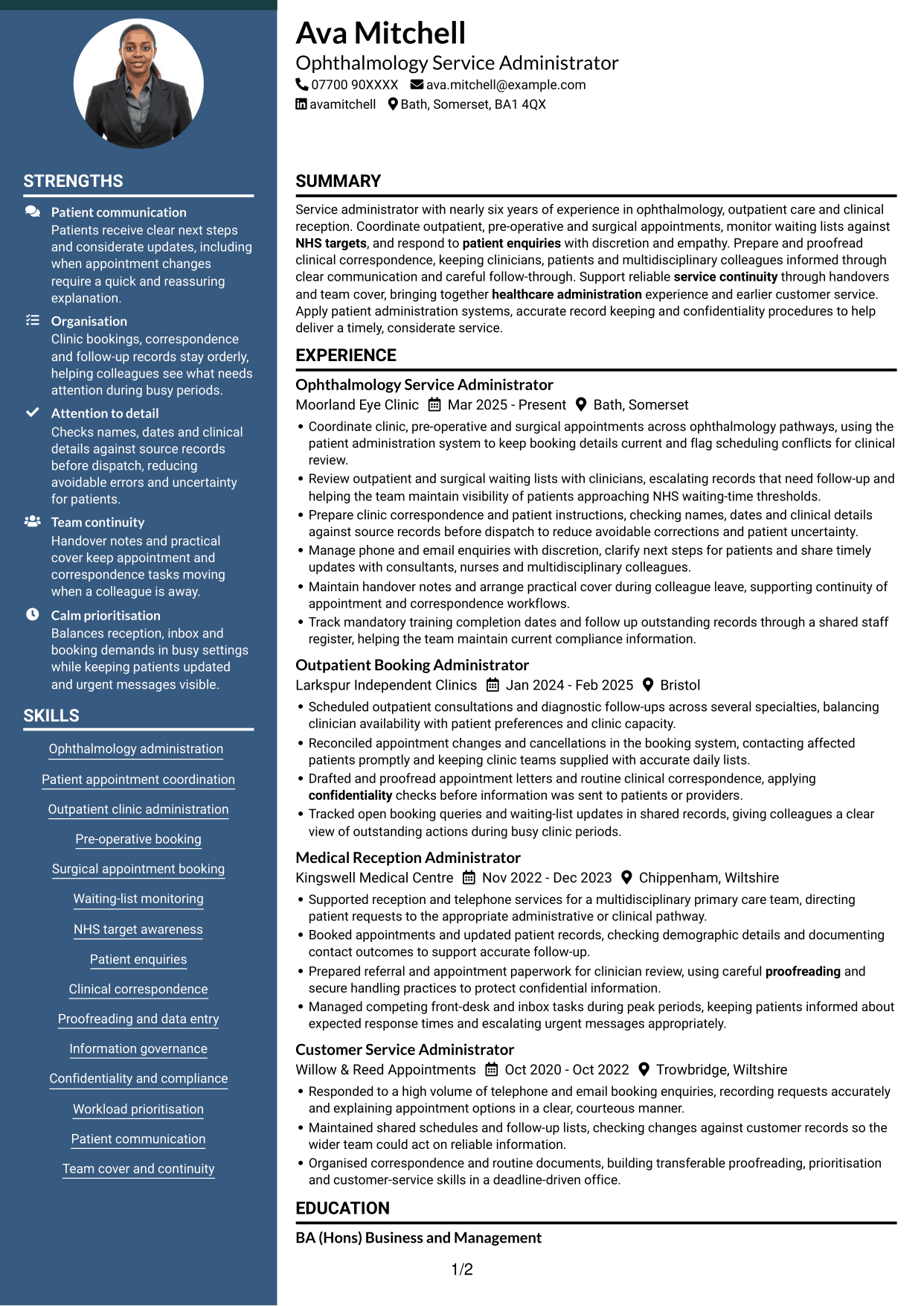 CV example — page 1