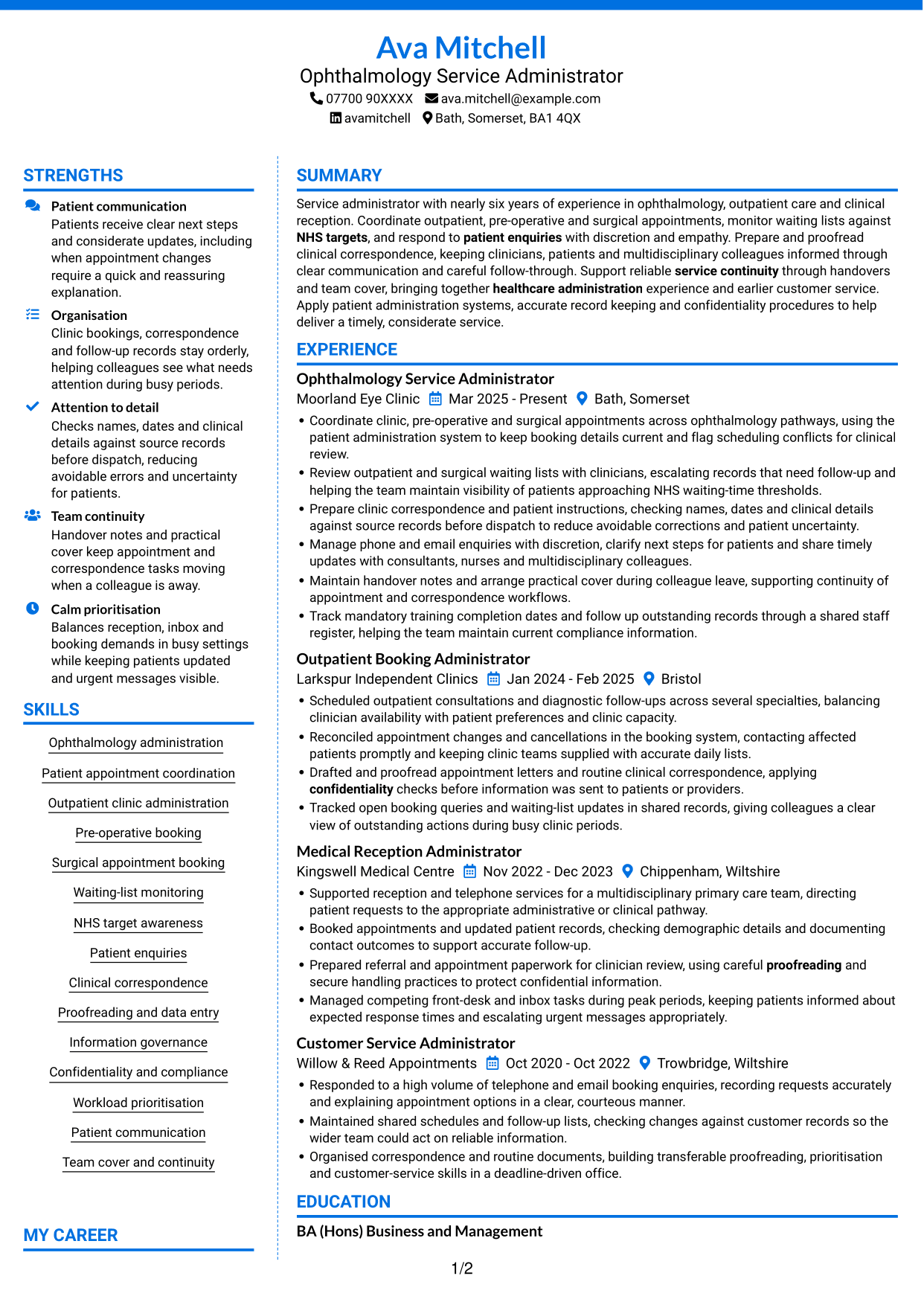 CV example — page 1