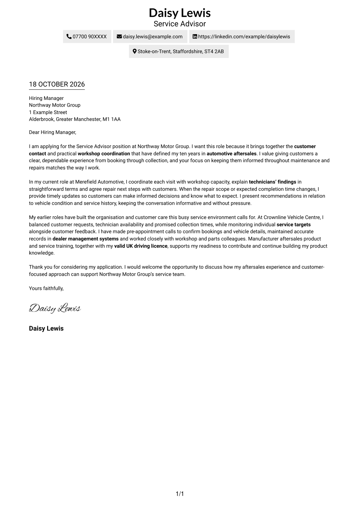 Cover letter example — page 1
