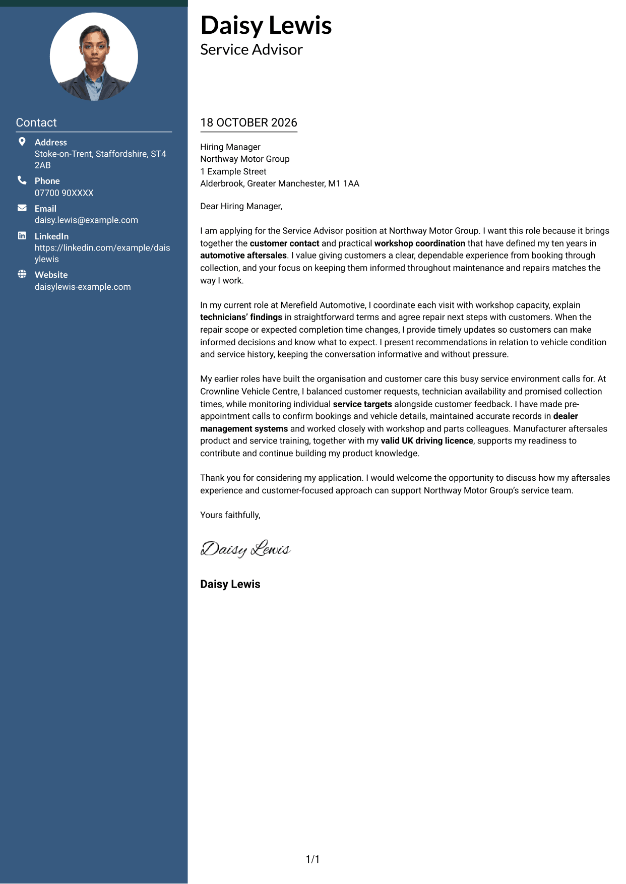 Cover letter example — page 1