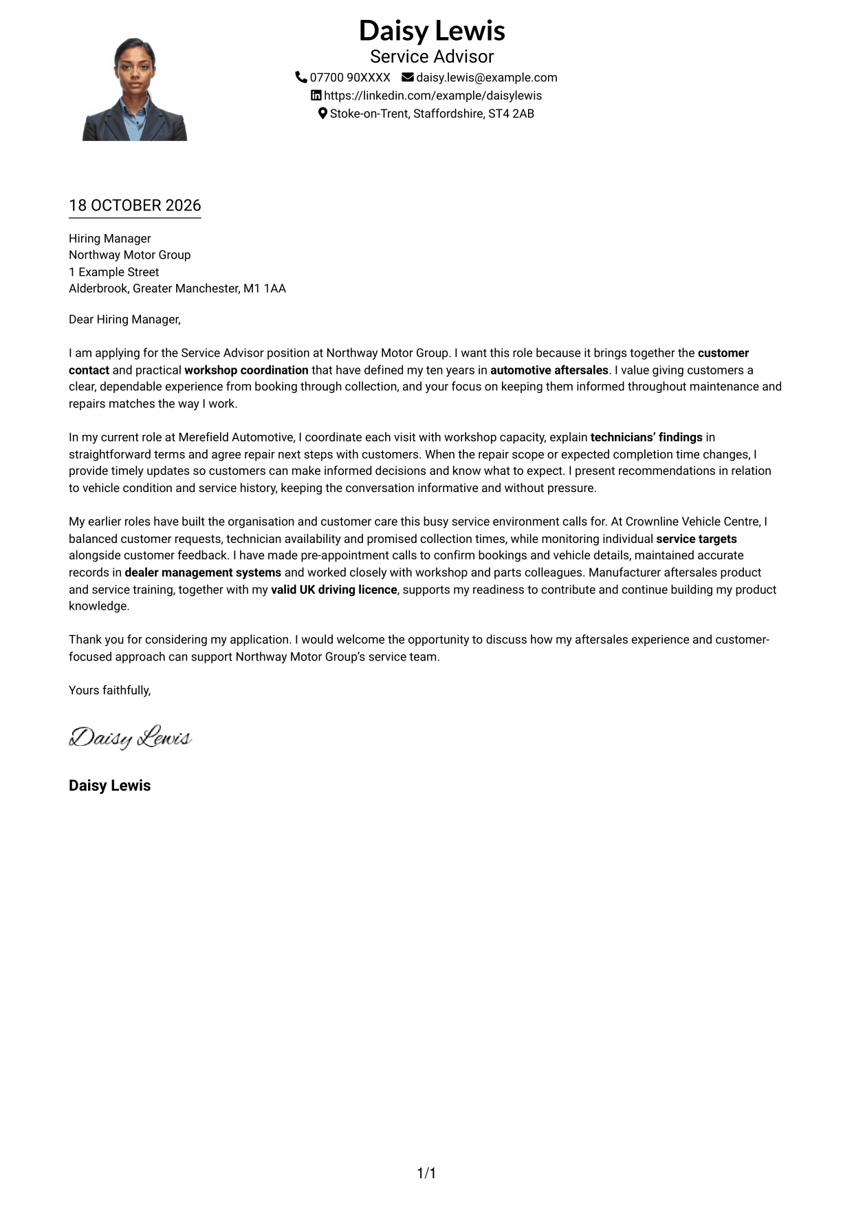 Cover letter example — page 1