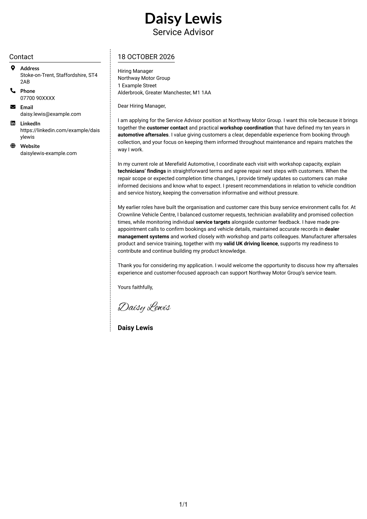 Cover letter example — page 1