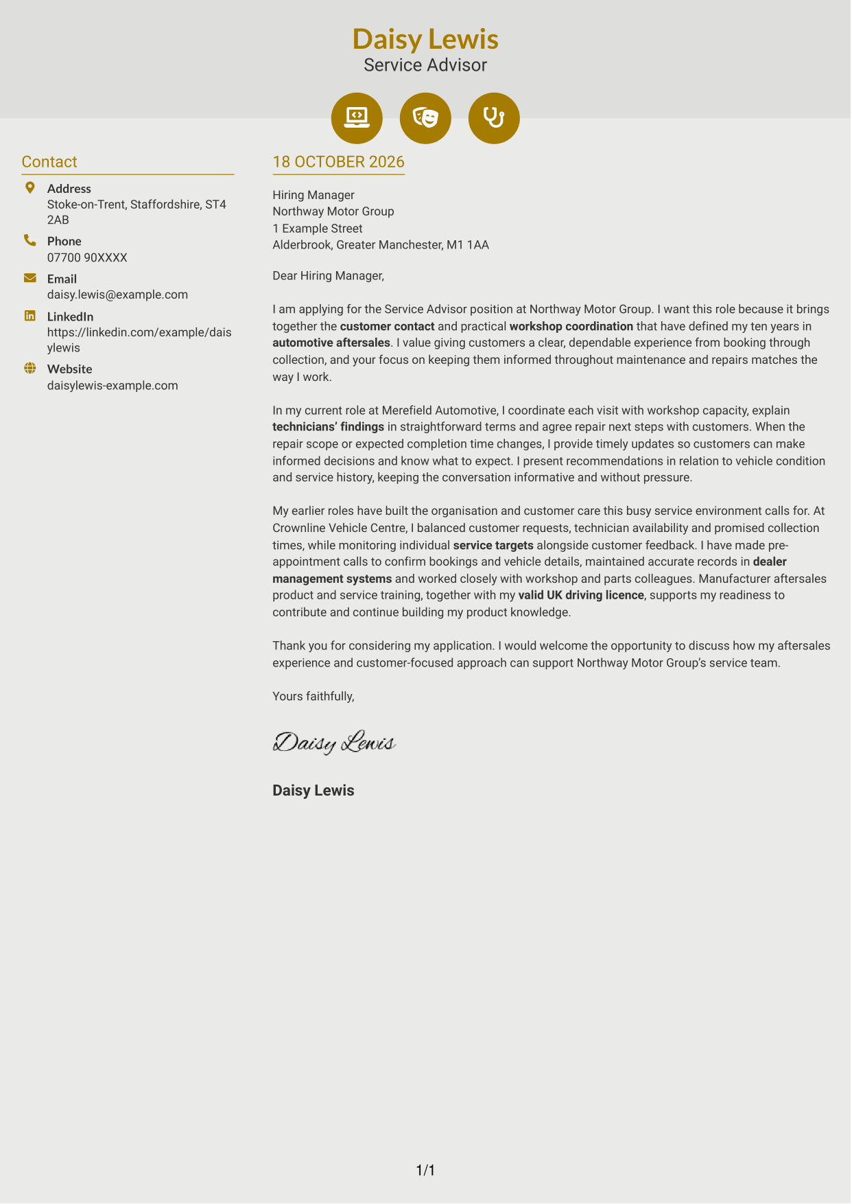 Cover letter example — page 1