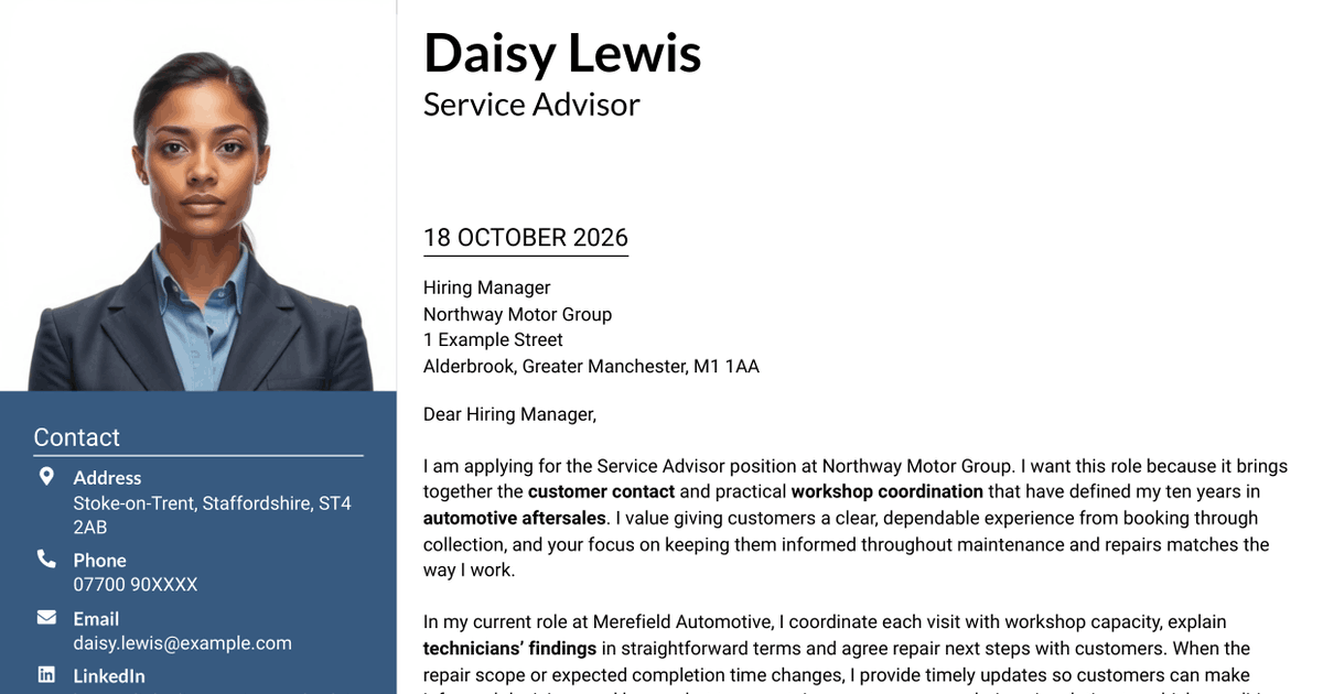 7 Service Advisor - Automotive Aftersales Cover Letter Templates with Example