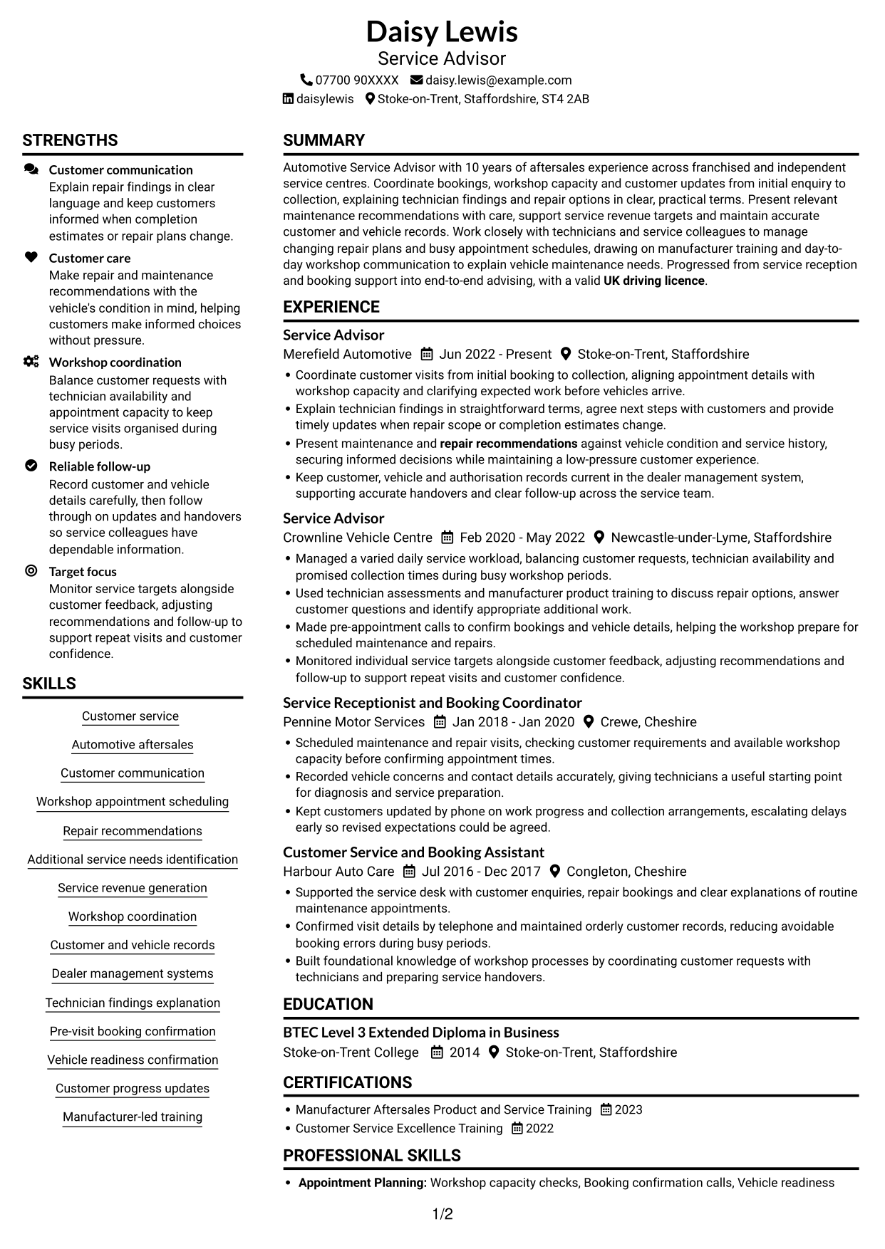 CV example — page 1