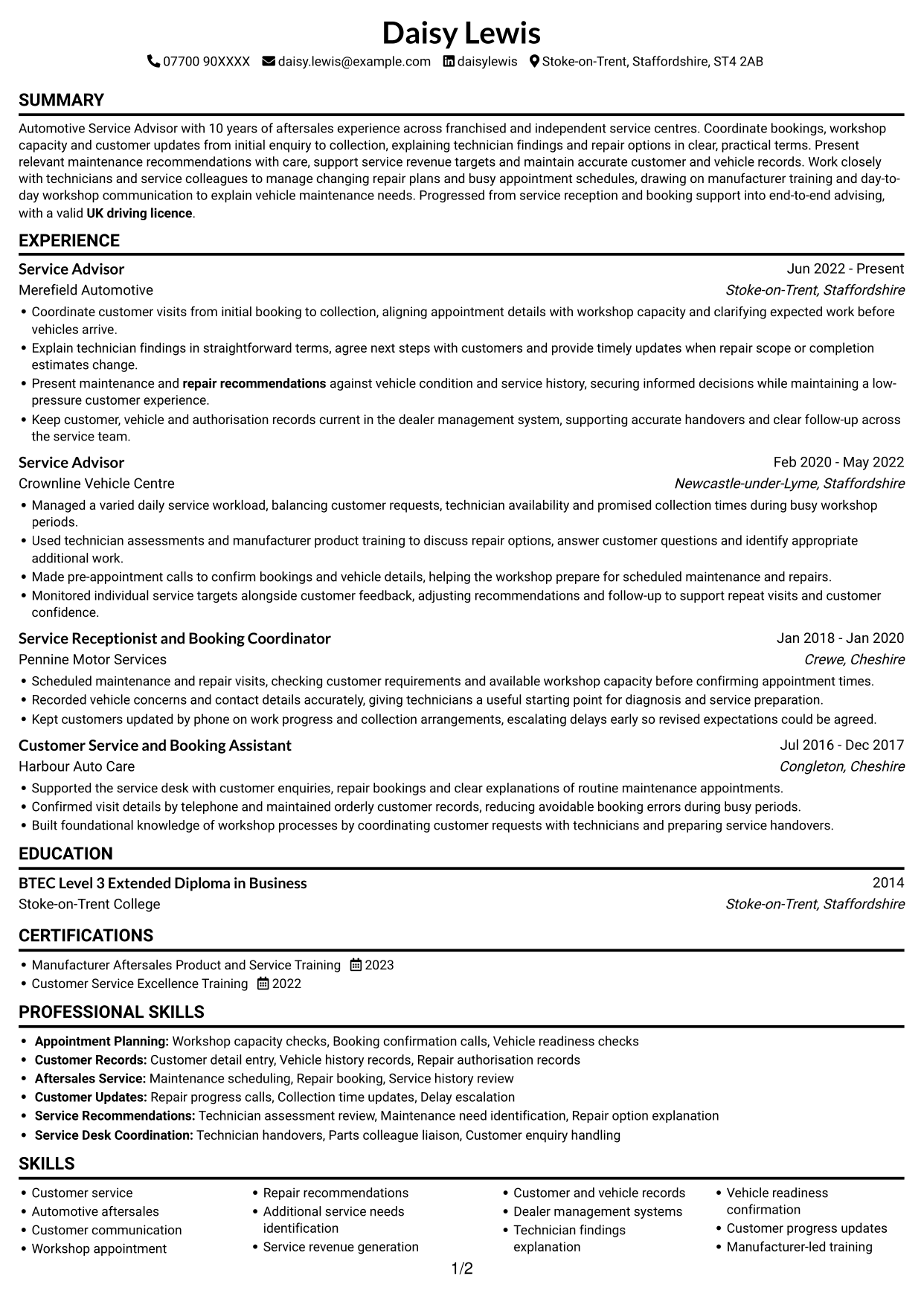 CV example — page 1